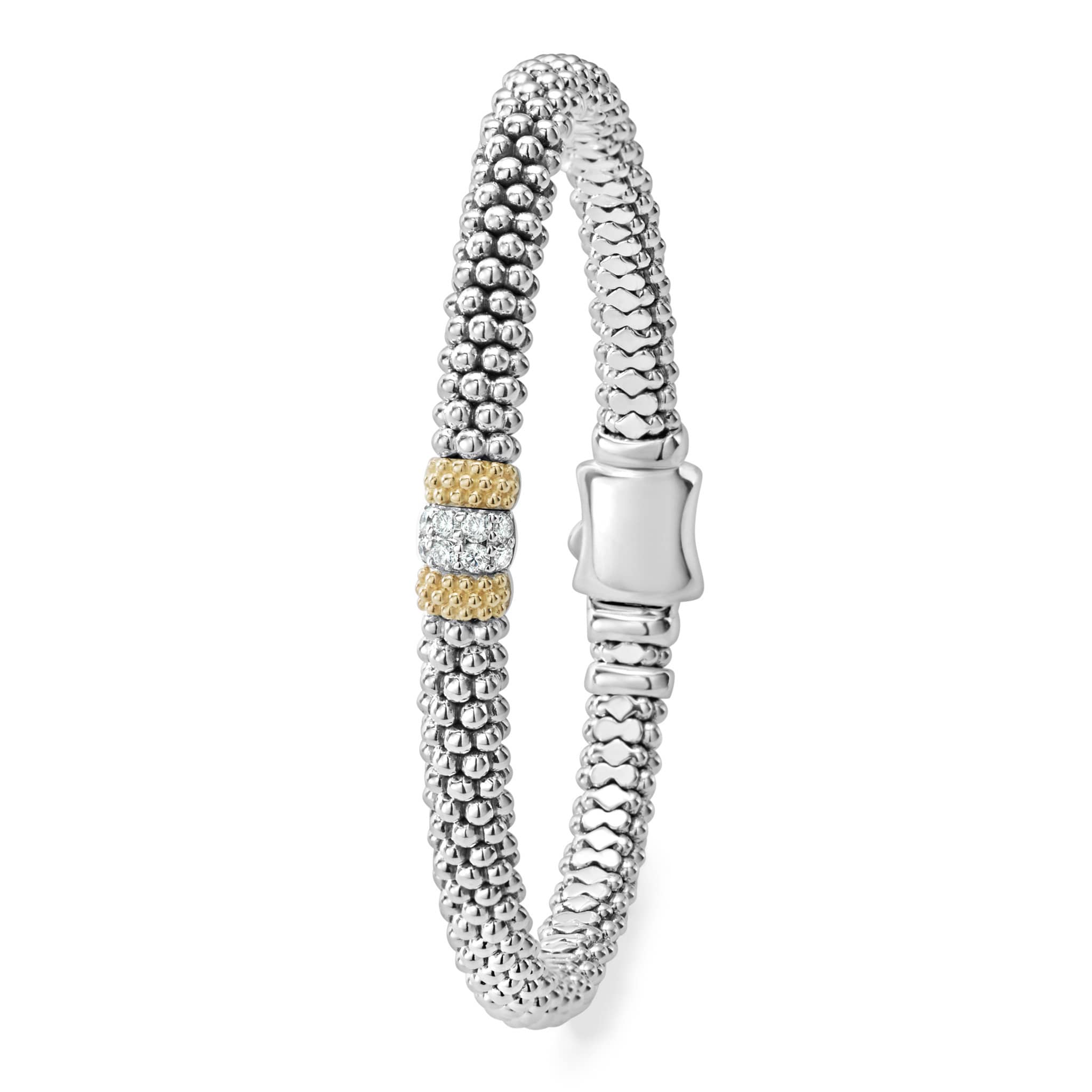 Caviar Lux Two-Tone Single Station Diamond Caviar Bracelet | 6mm - Image 3