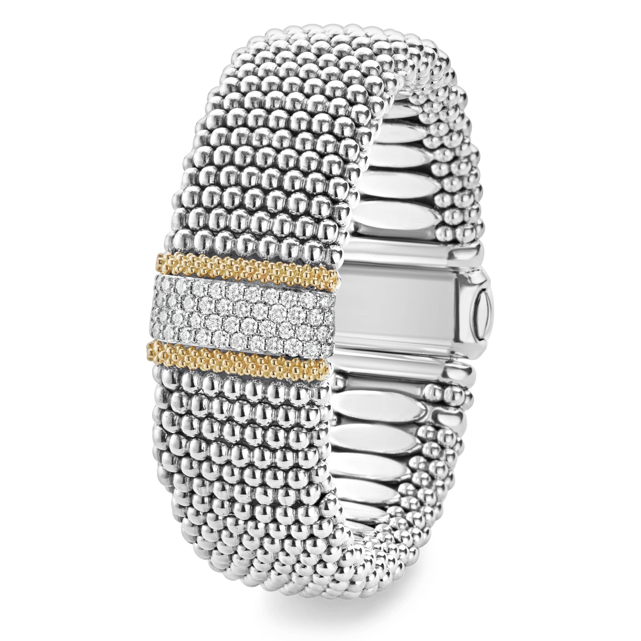 Caviar Lux Two-Tone Single Large Station Diamond Caviar Bracelet | 23mm - Image 3