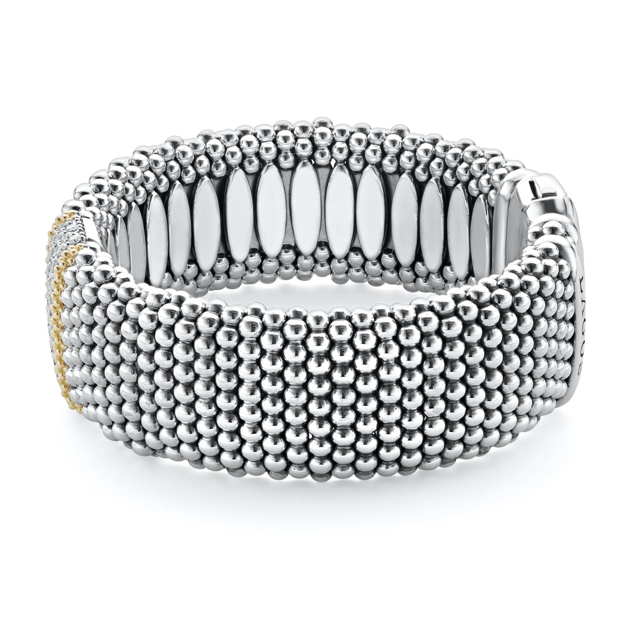 Caviar Lux Two-Tone Single Large Station Diamond Caviar Bracelet | 23mm - Image 4