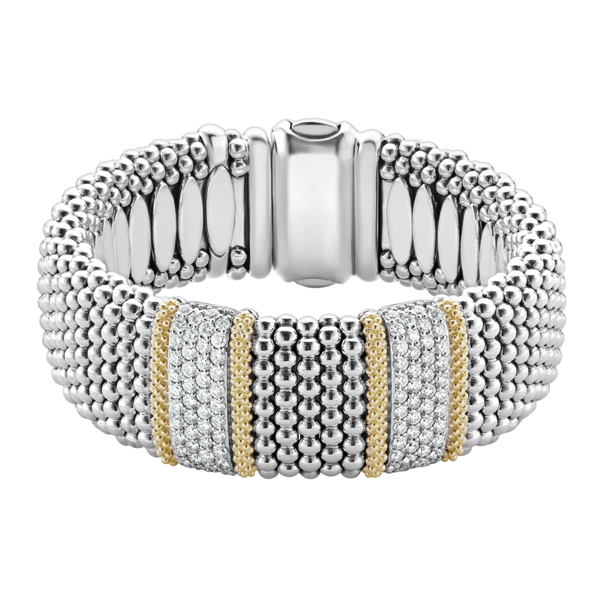 Caviar Lux Two-Tone Double Station Diamond Caviar Bracelet | 23mm