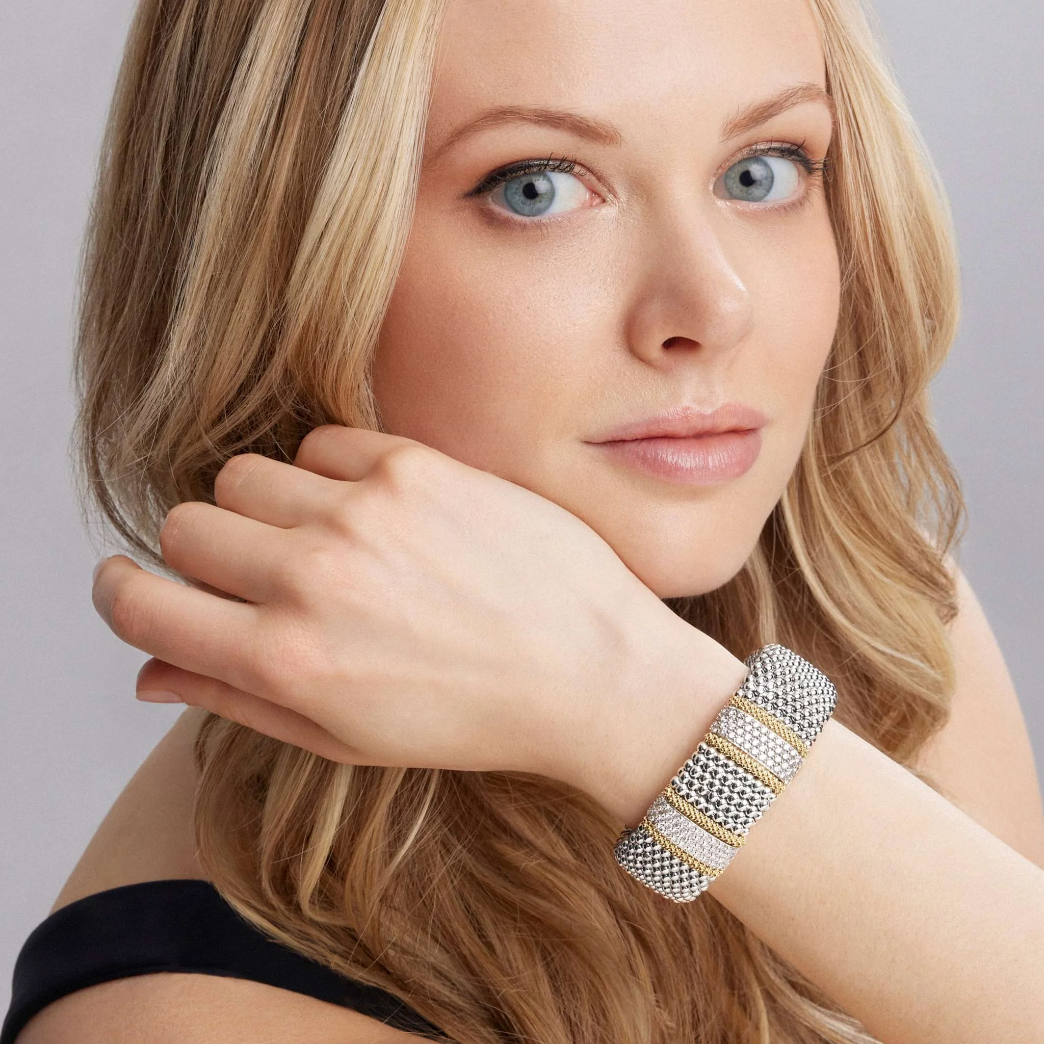 Caviar Lux Two-Tone Double Station Diamond Caviar Bracelet | 23mm - Image 2