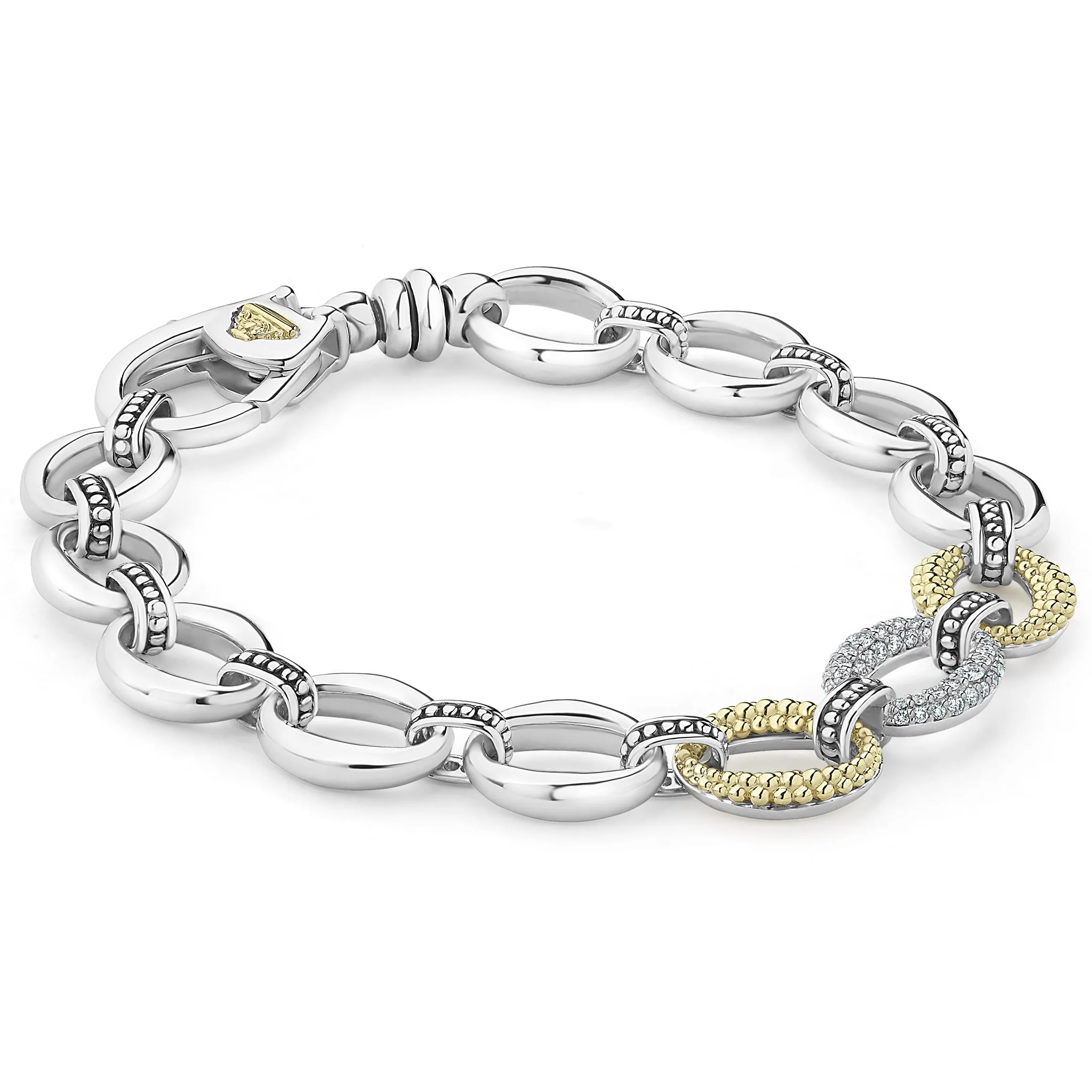 Caviar Lux Two-Tone Single Station Diamond Link Bracelet - Image 4