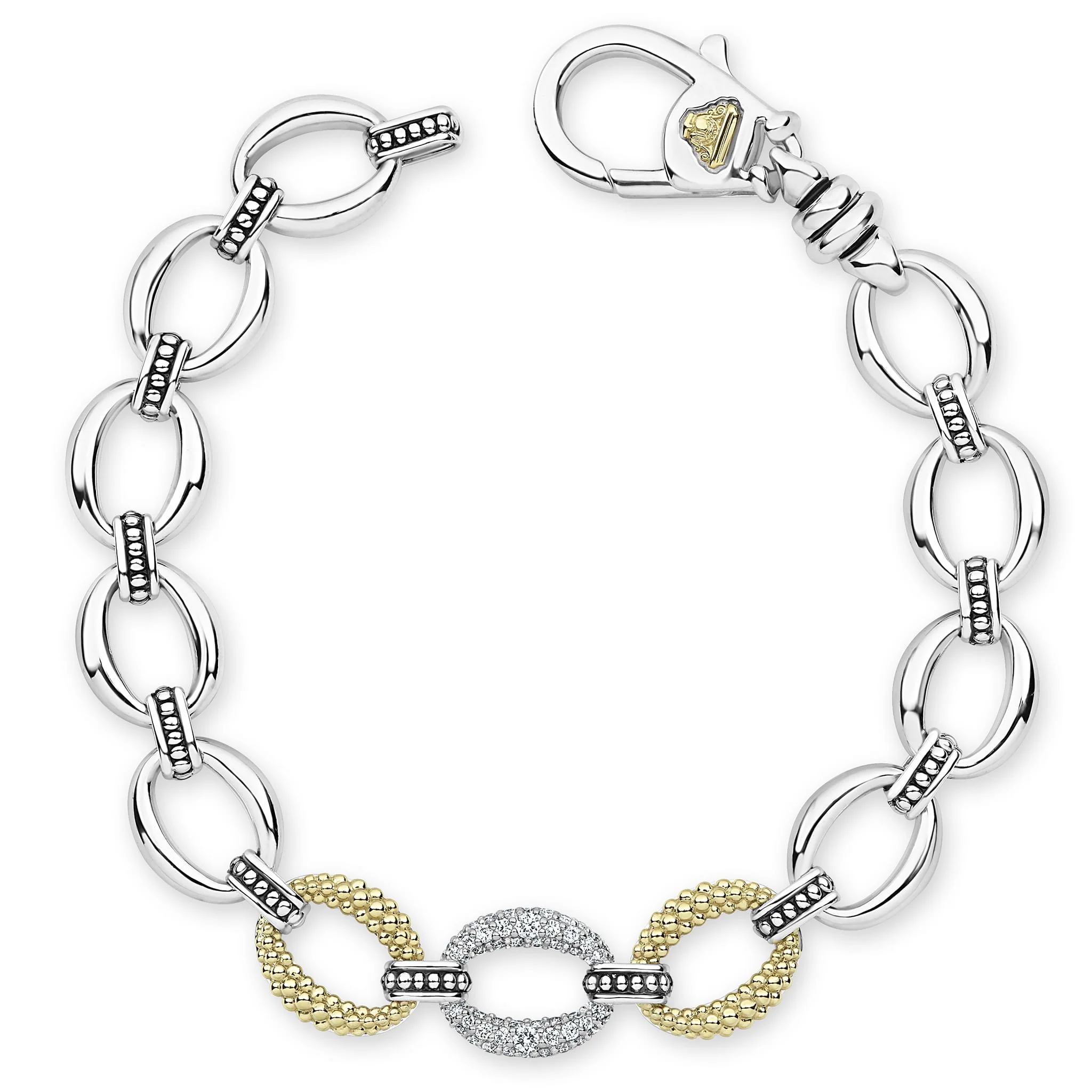 Caviar Lux Two-Tone Single Station Diamond Link Bracelet - Image 5