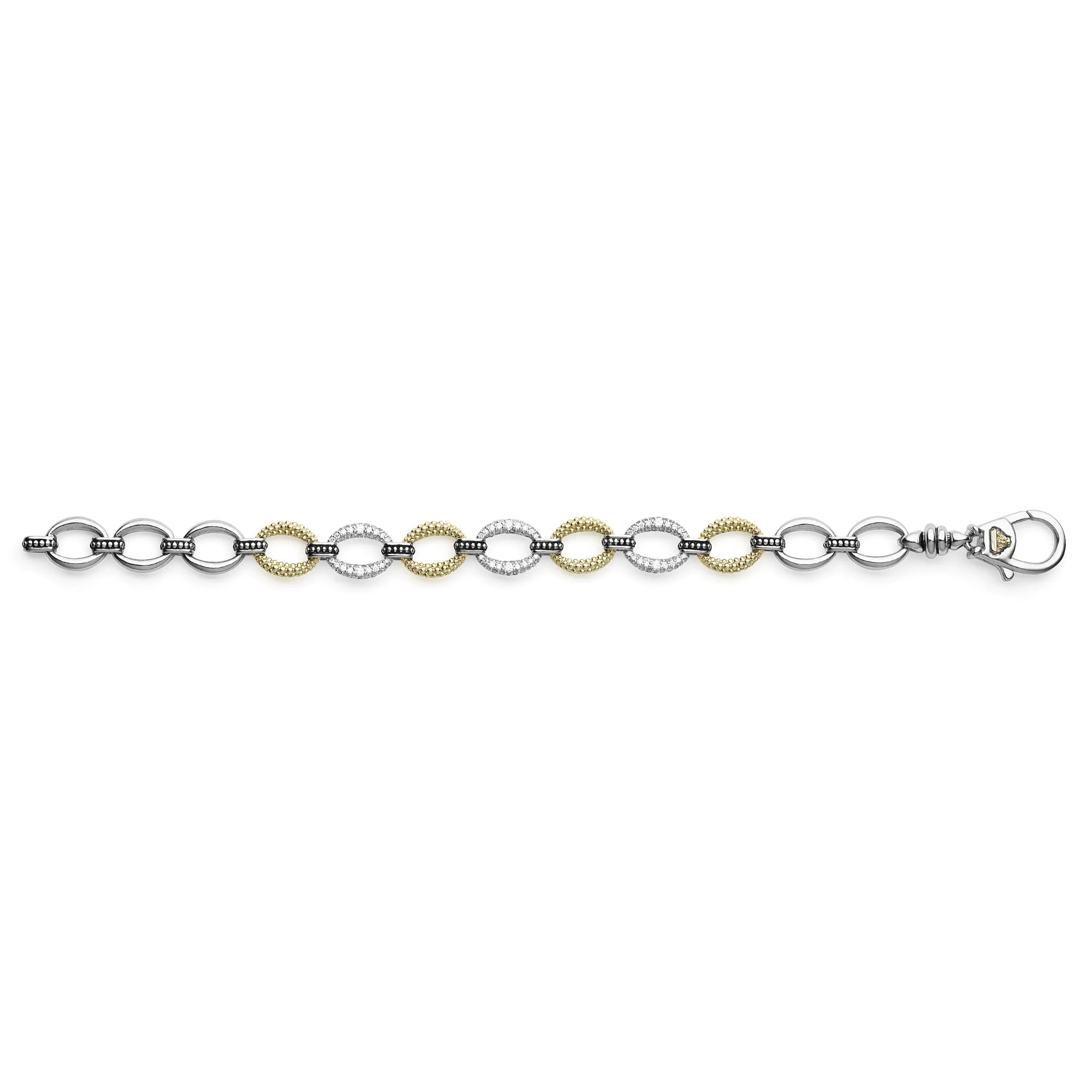 Caviar Lux Two-Tone Three Station Diamond Link Bracelet - Image 3