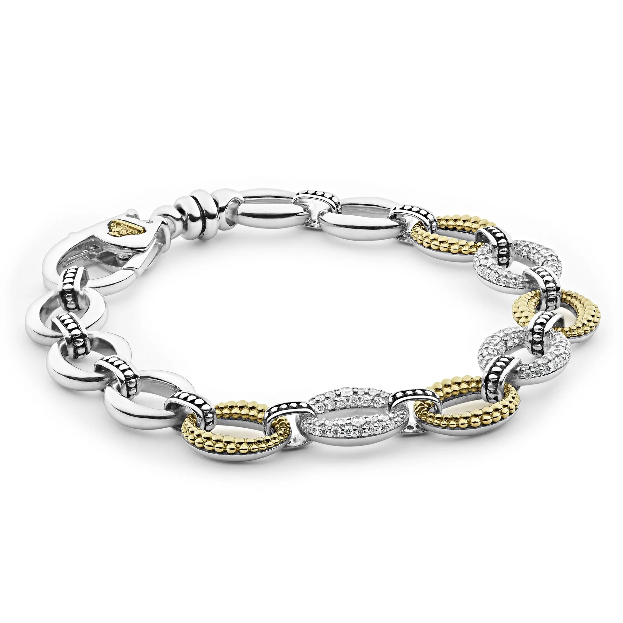 Caviar Lux Two-Tone Three Station Diamond Link Bracelet - Image 4