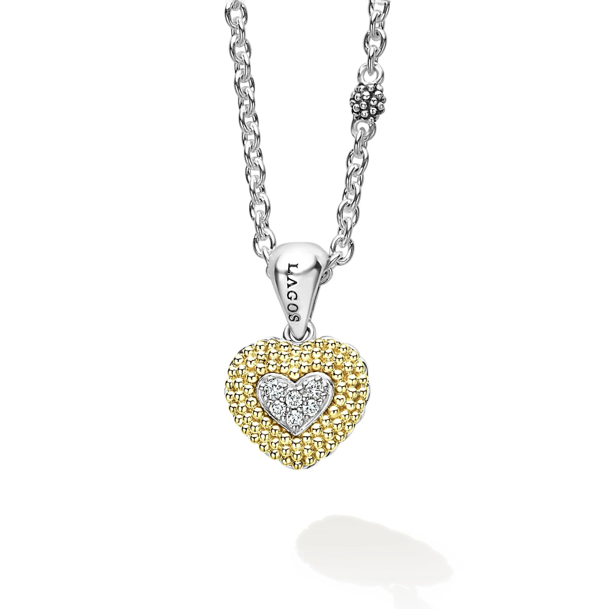 Caviar Lux Two-Tone Diamond Heart Necklace