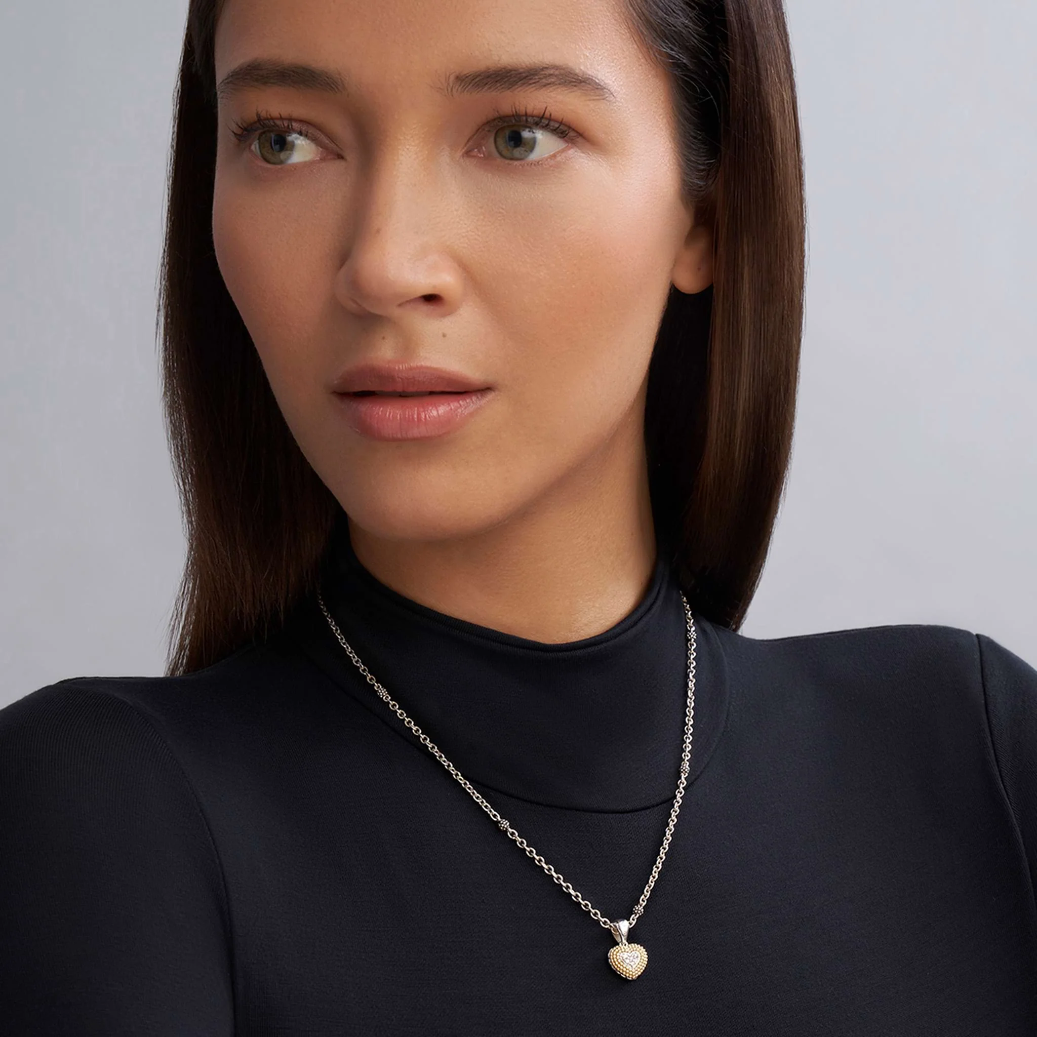 Caviar Lux Two-Tone Diamond Heart Necklace - Image 2
