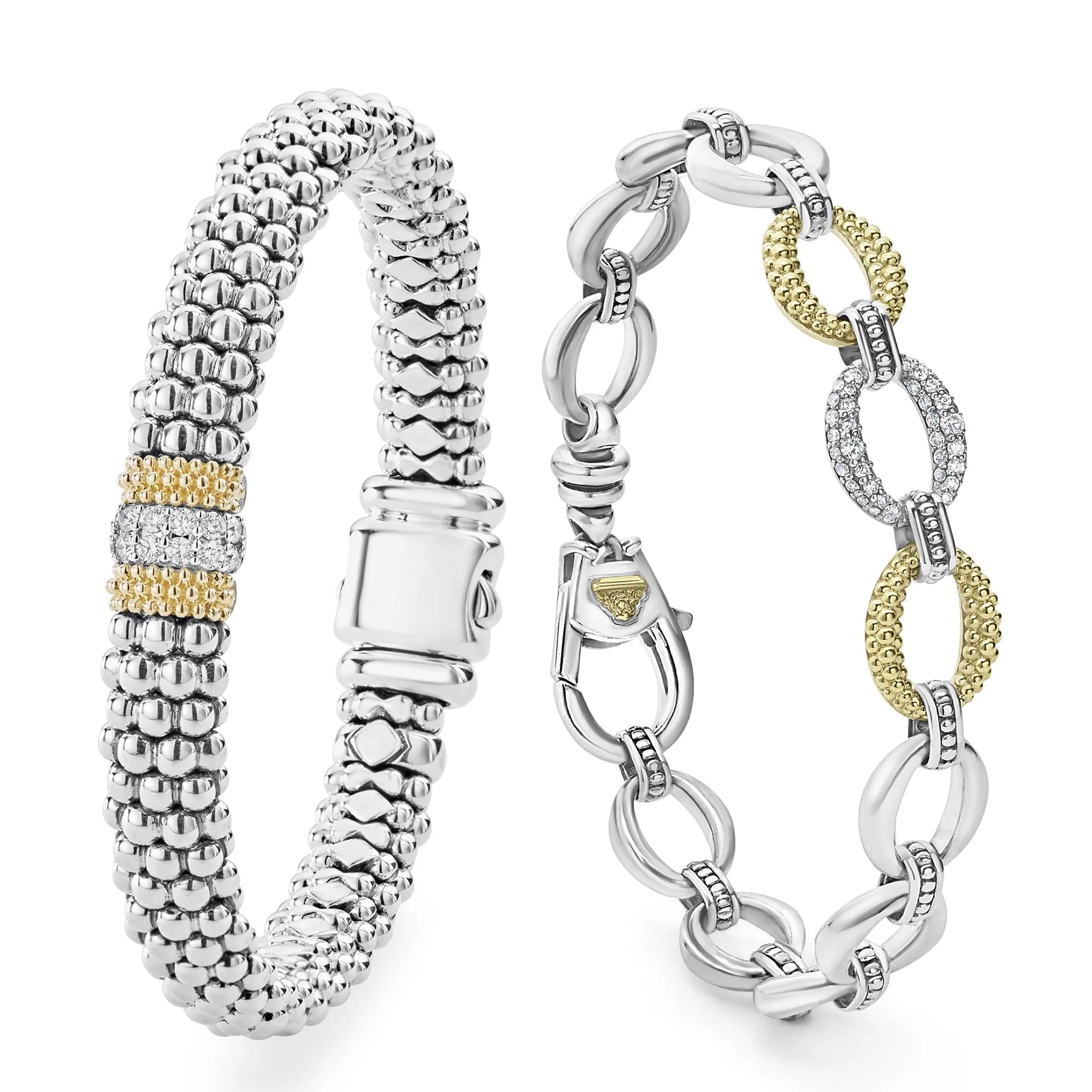 Caviar Lux Two-Tone Diamond Link Bracelet Gift Set
