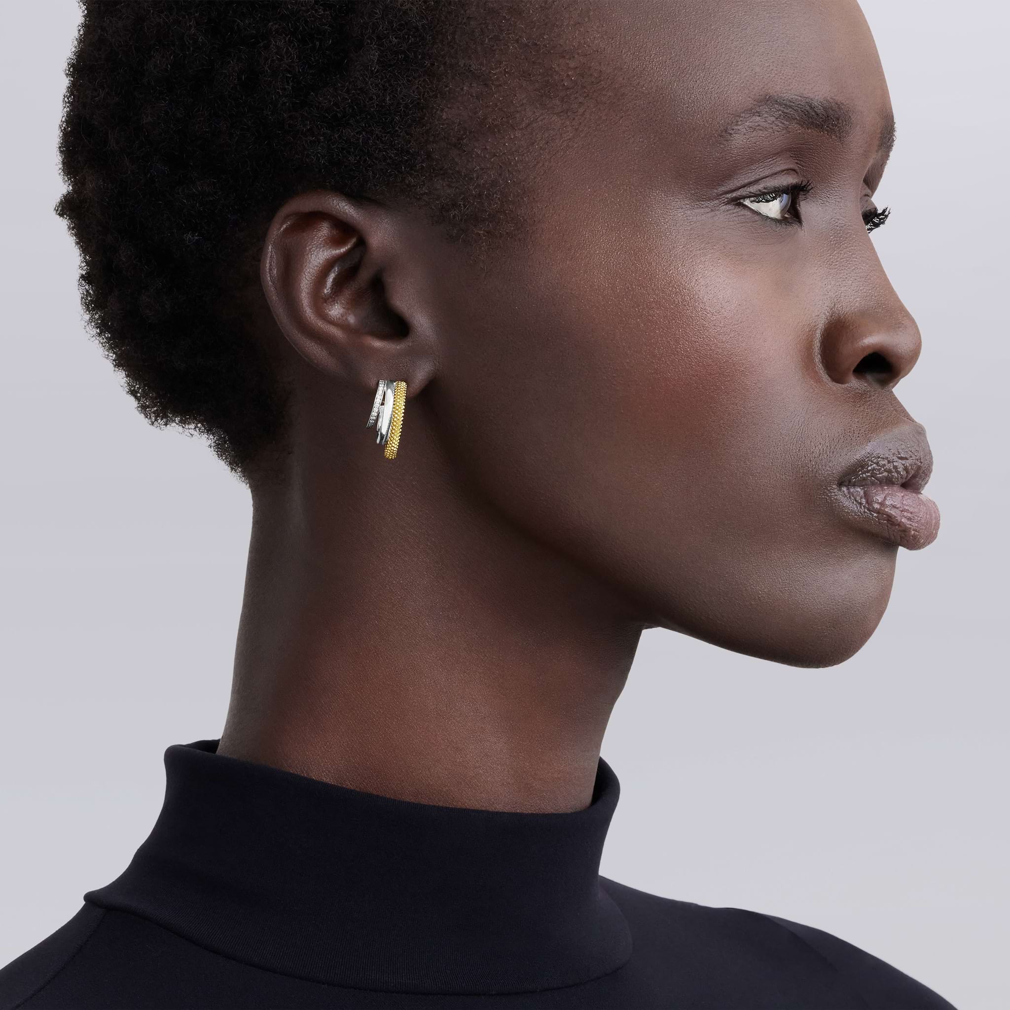 Caviar Lux Two-Tone Large Three Ring Diamond Hoop Earrings - Image 2