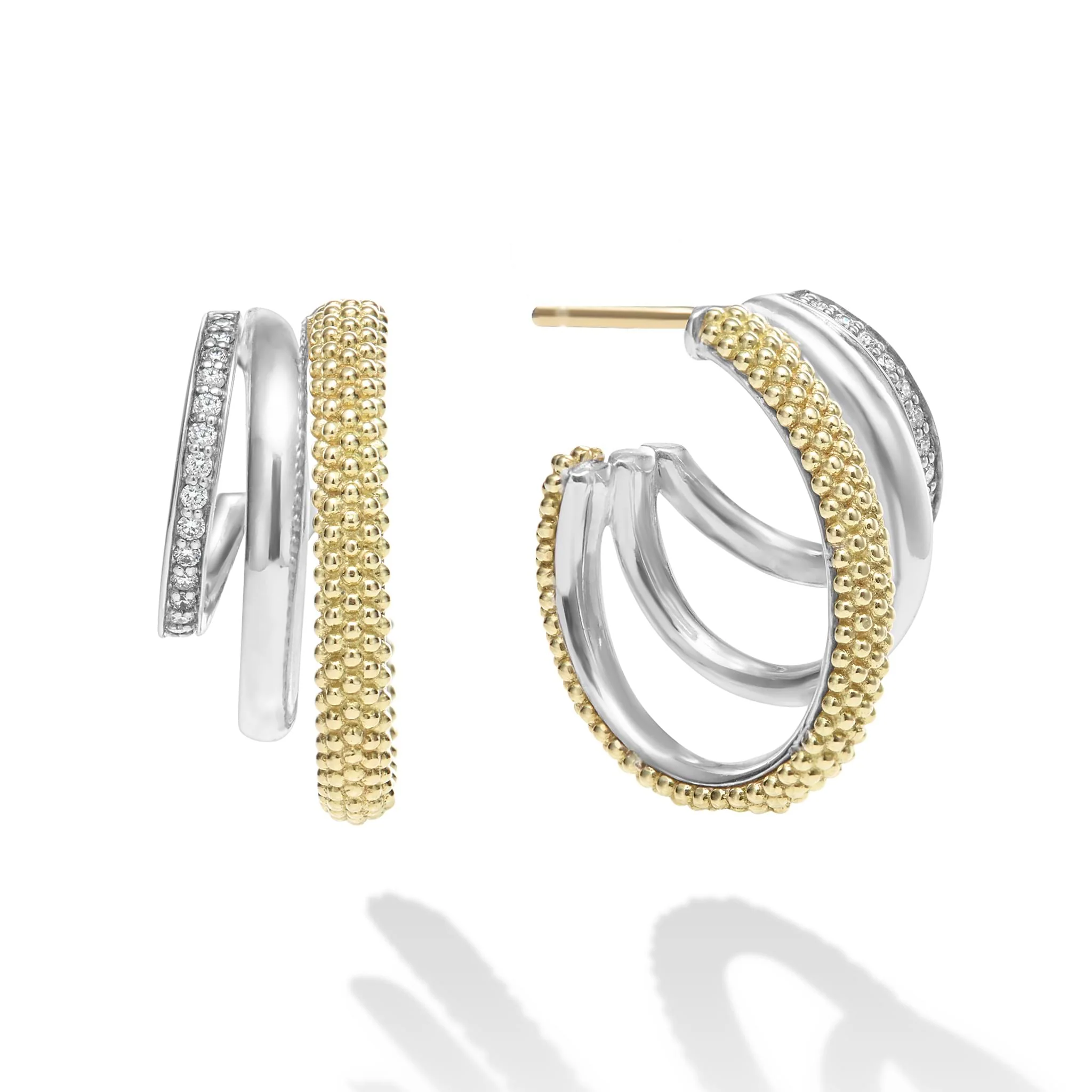 Caviar Lux Two-Tone Large Three Ring Diamond Hoop Earrings - Image 3