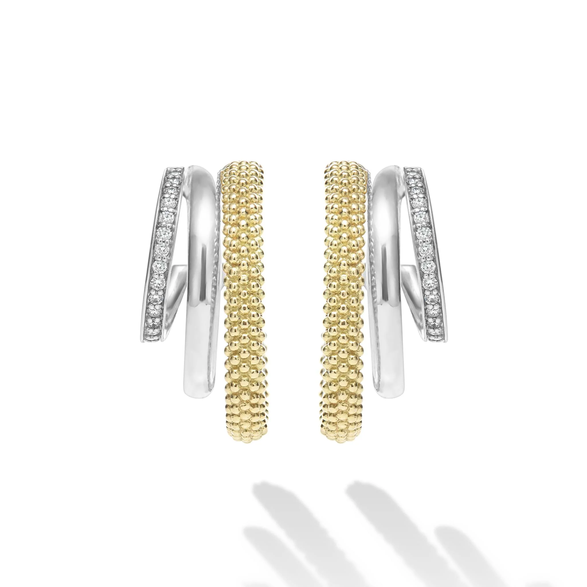 Caviar Lux Two-Tone Large Three Ring Diamond Hoop Earrings - Image 4