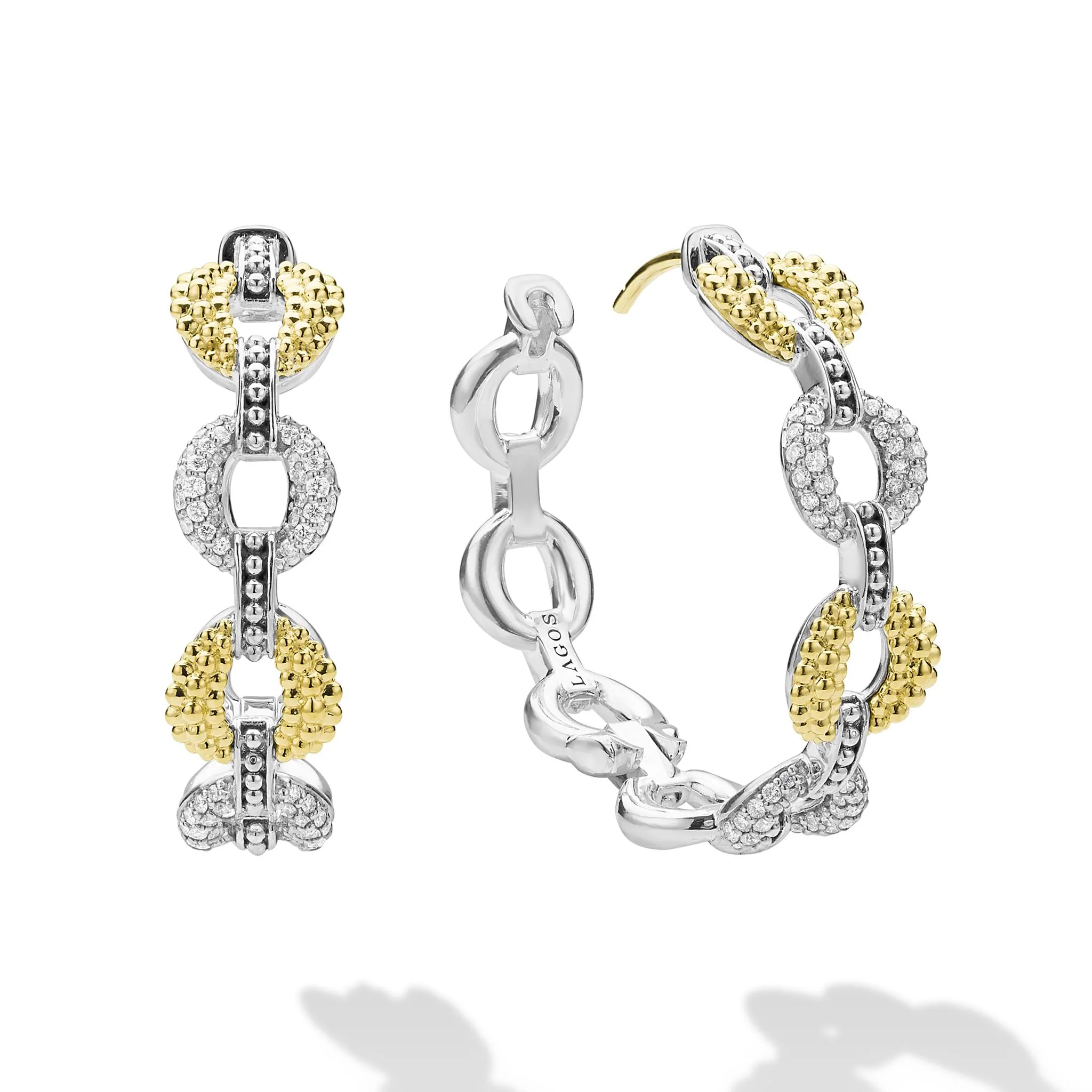 Caviar Lux Two-Tone Large Link Diamond Hoop Earrings - Image 3