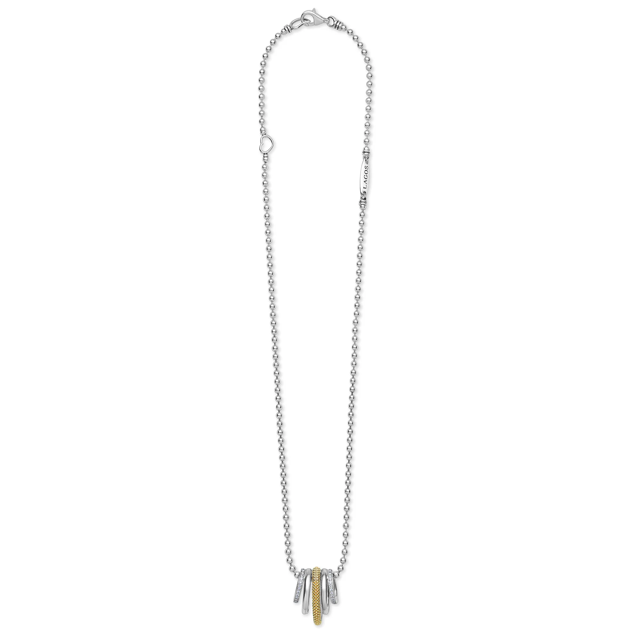 Caviar Lux Two-Tone Five Ring Diamond Pendant Necklace - Image 3