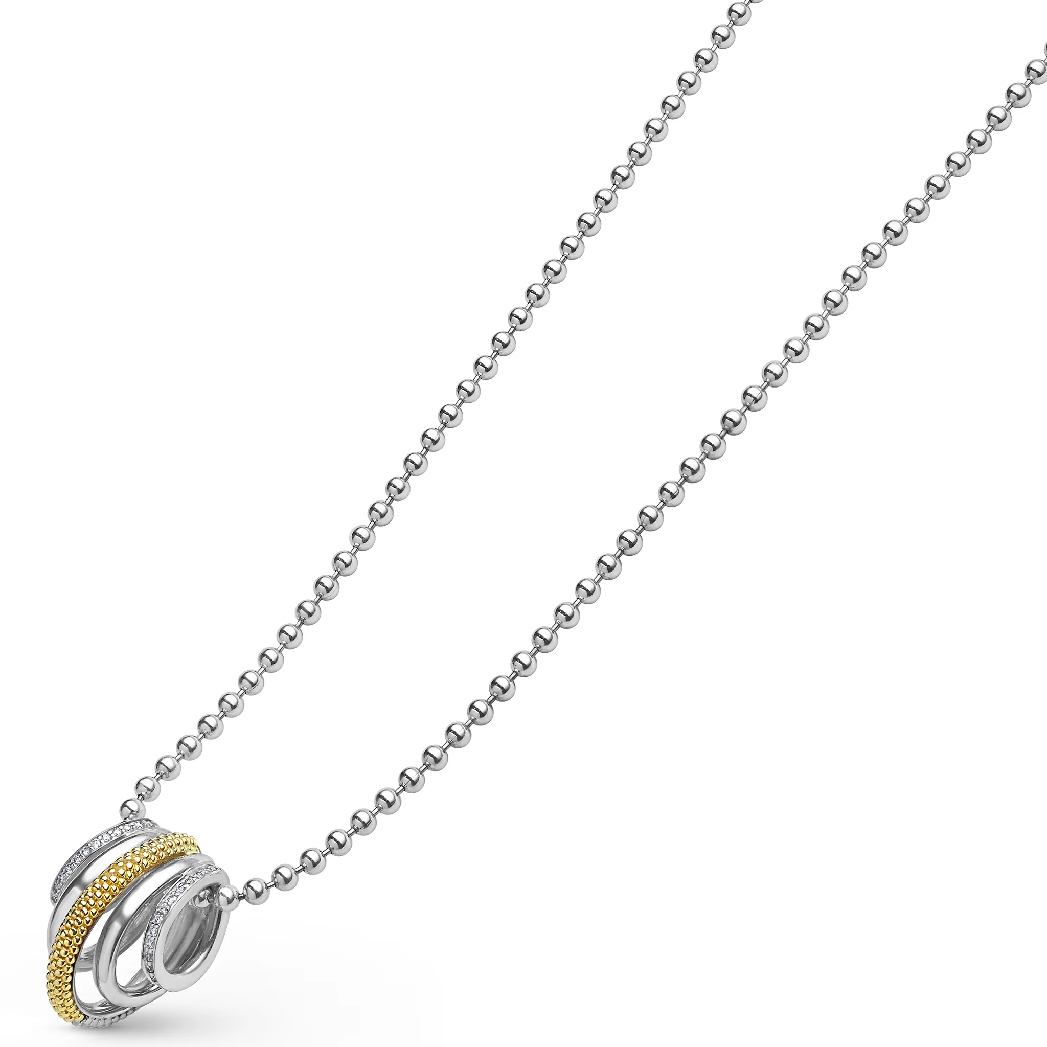 Caviar Lux Two-Tone Five Ring Diamond Pendant Necklace - Image 4