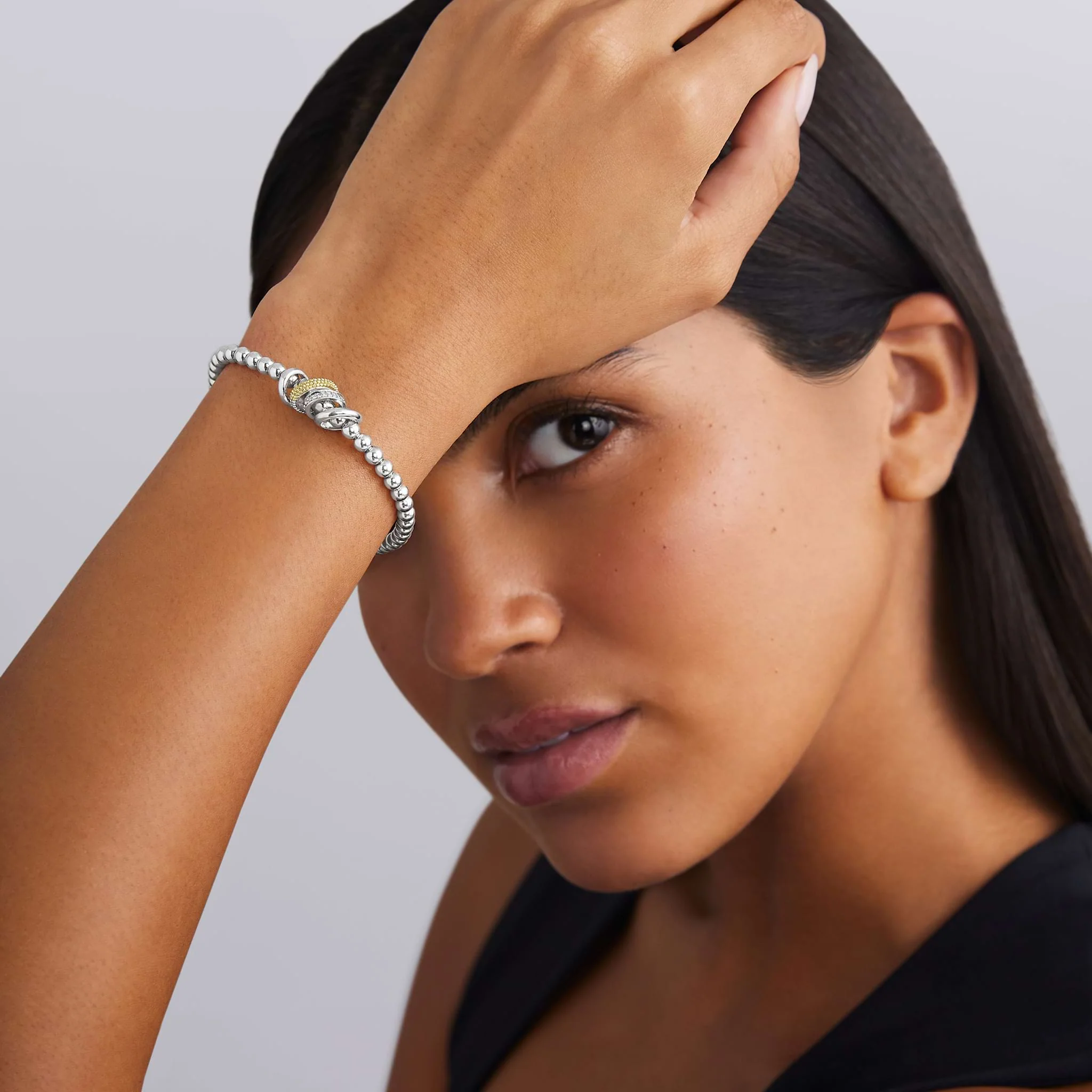 Caviar Lux Two-Tone Four Ring Diamond Stretch Bracelet - Image 2