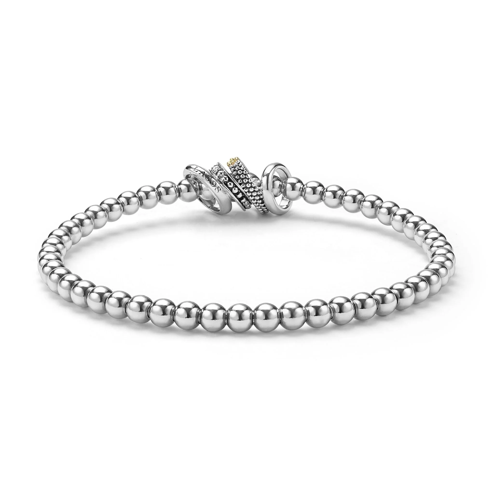 Caviar Lux Two-Tone Four Ring Diamond Stretch Bracelet - Image 4