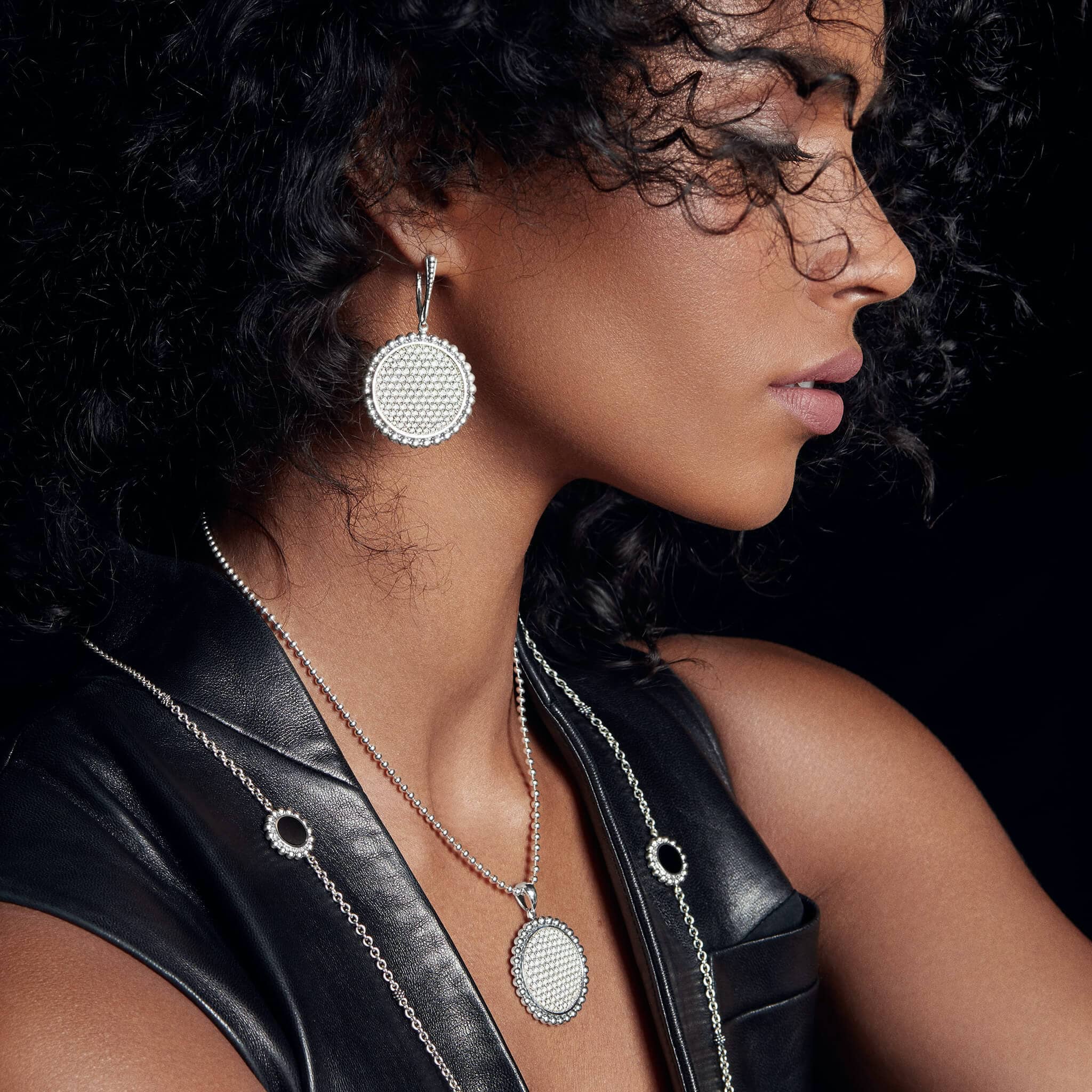 Caviar Spark Large Caviar Circle Diamond Drop Earrings - Image 4