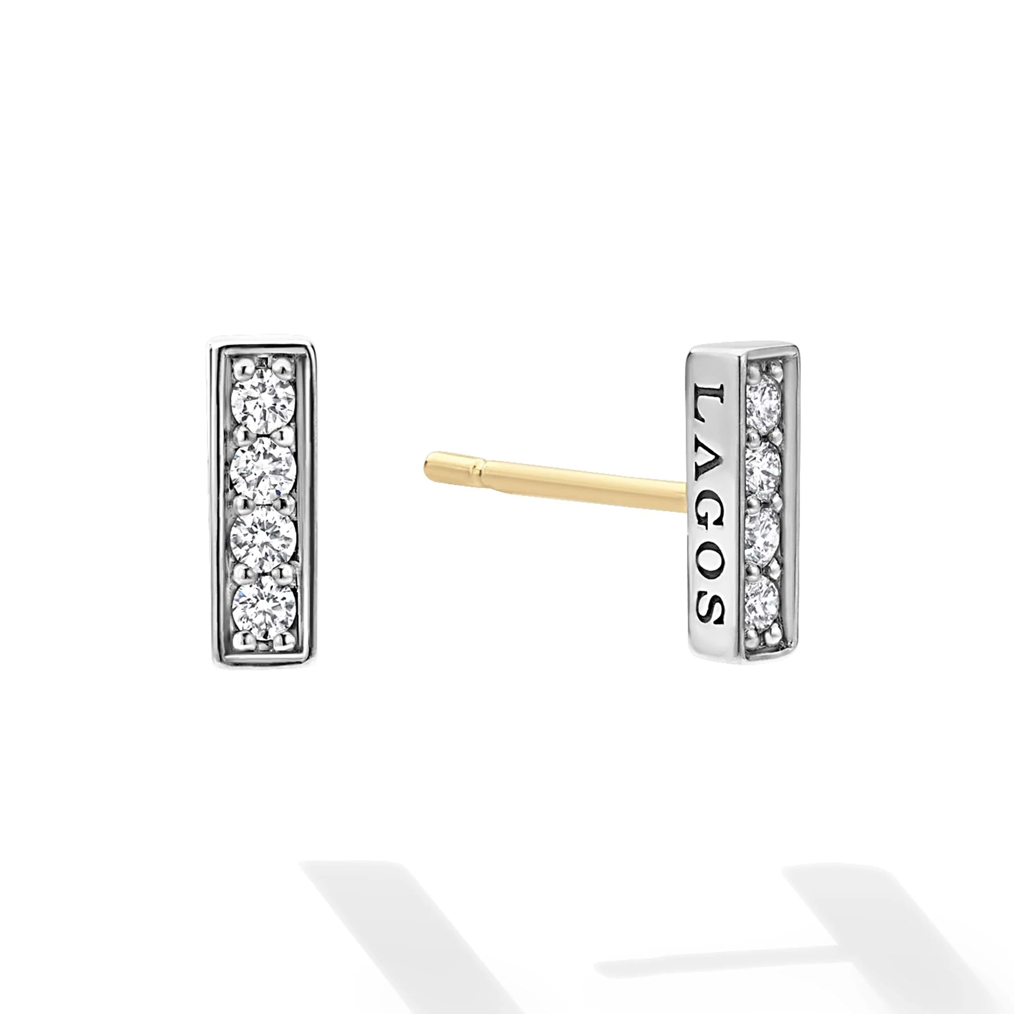 Caviar Spark Silver Linear Diamond Stud Earrings