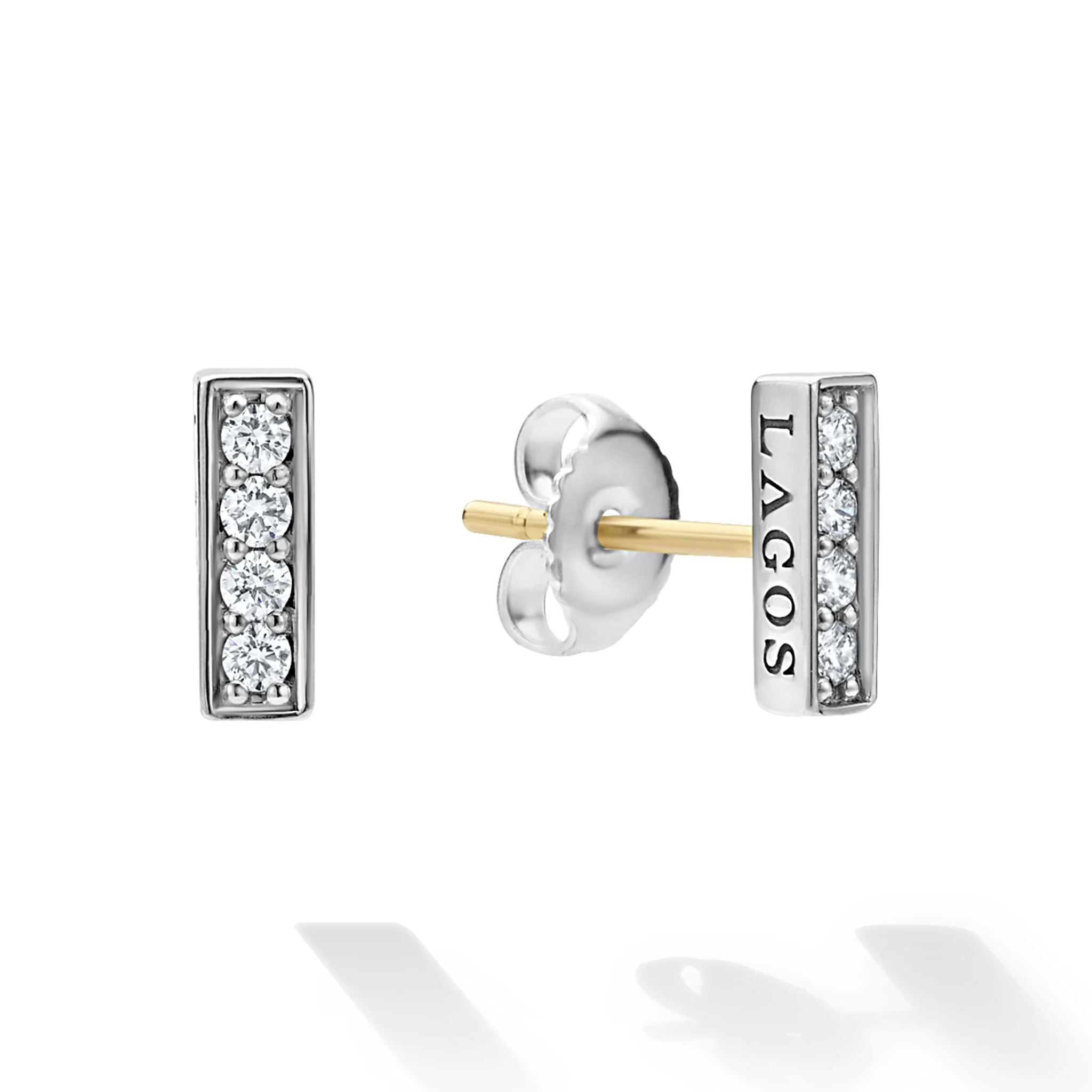 Caviar Spark Silver Linear Diamond Stud Earrings - Image 3