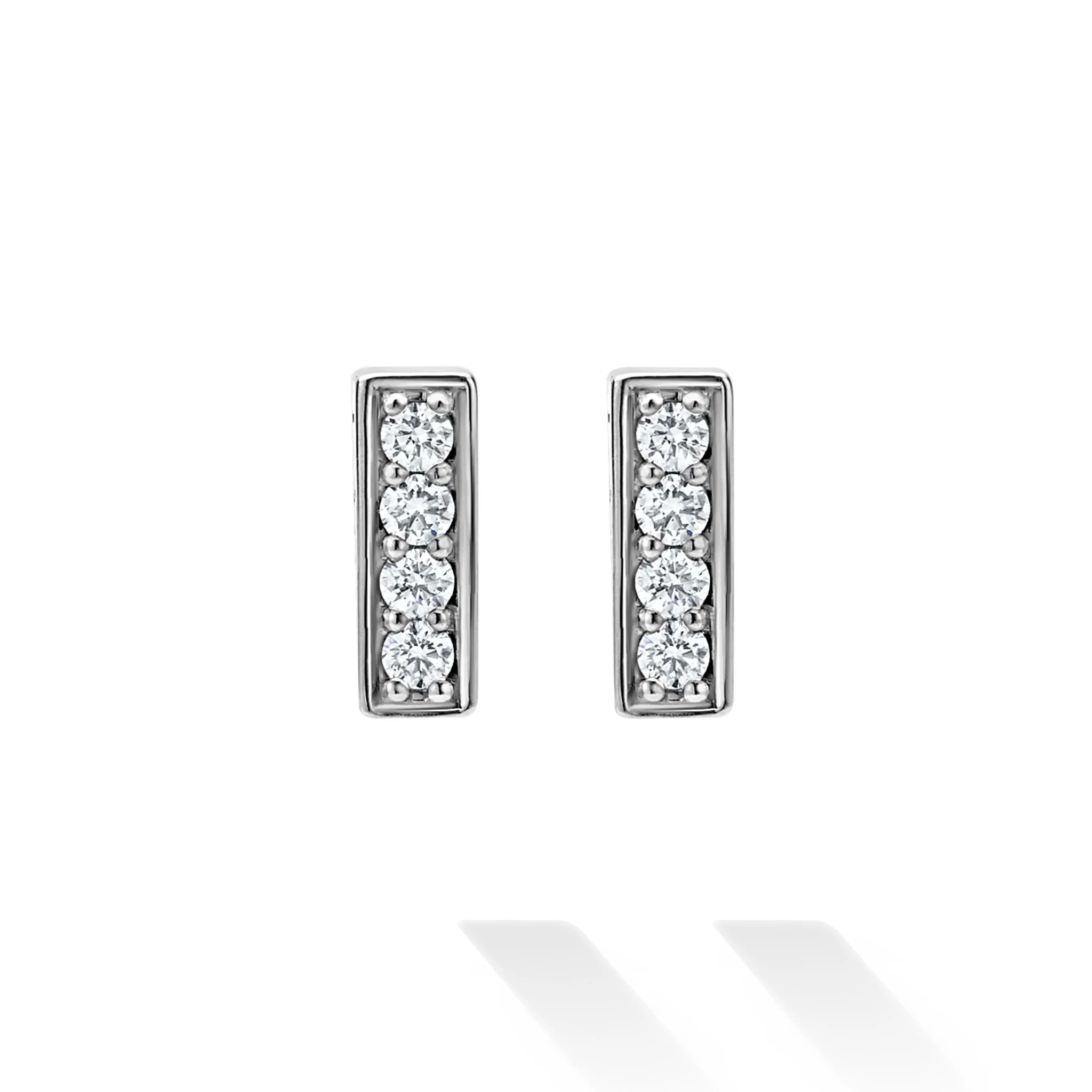 Caviar Spark Silver Linear Diamond Stud Earrings - Image 4