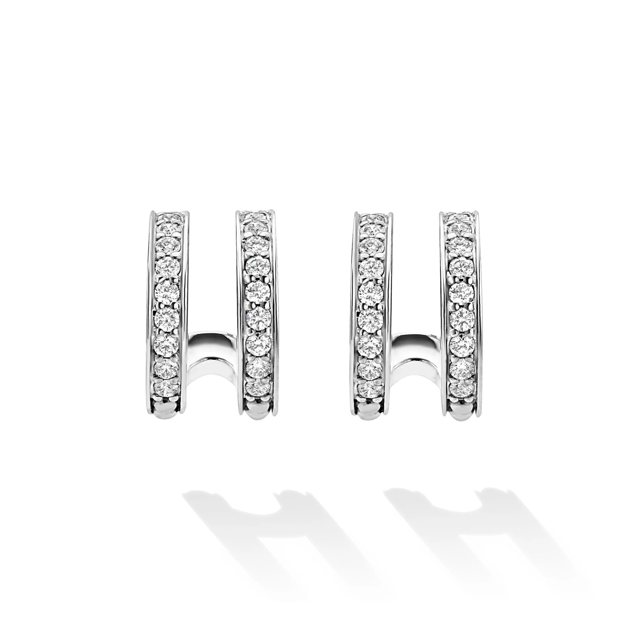 Caviar Spark Silver Linear Diamond Double Row Hoop Earrings - Image 4