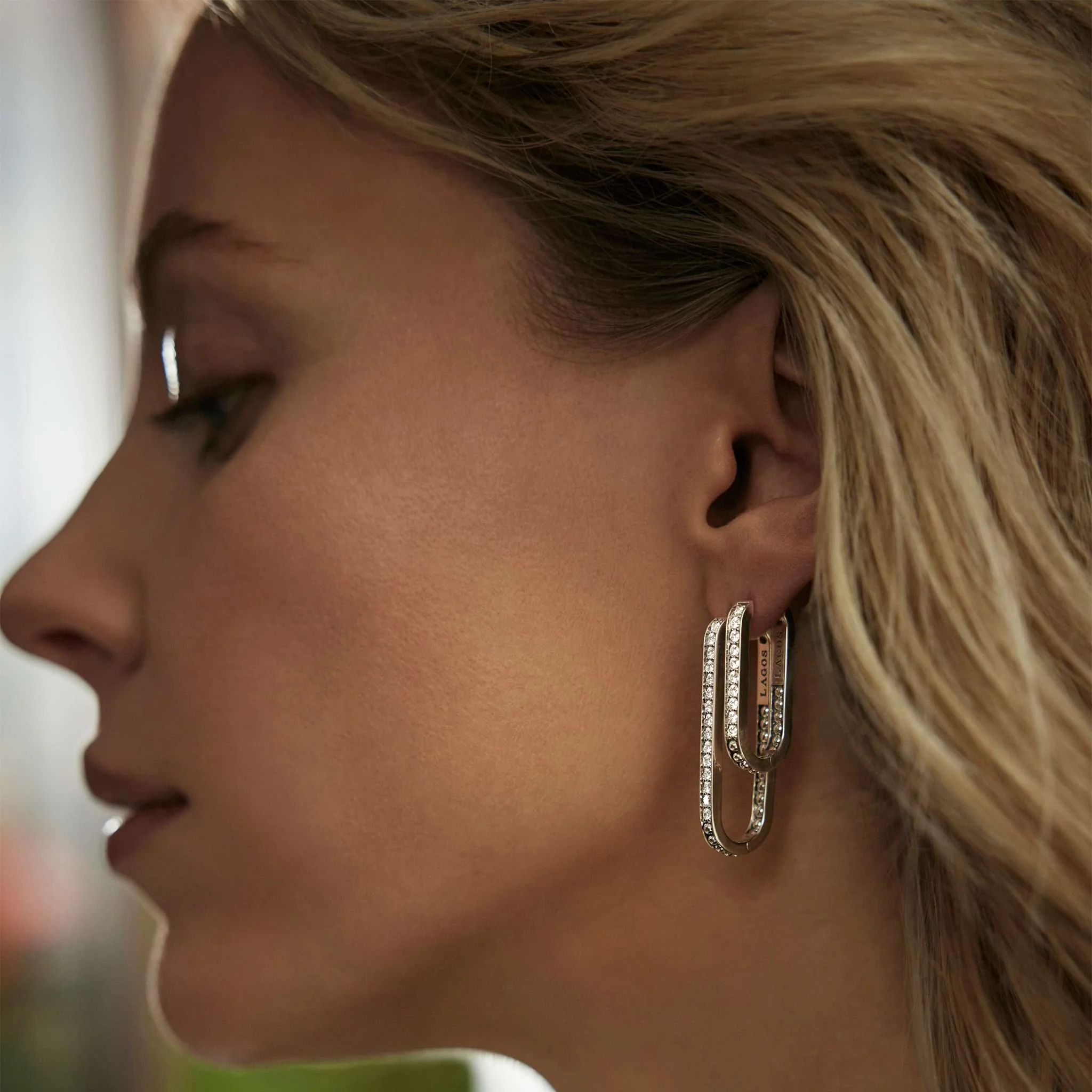 Caviar Spark Large Linear Diamond Hoop Earrings - Image 5
