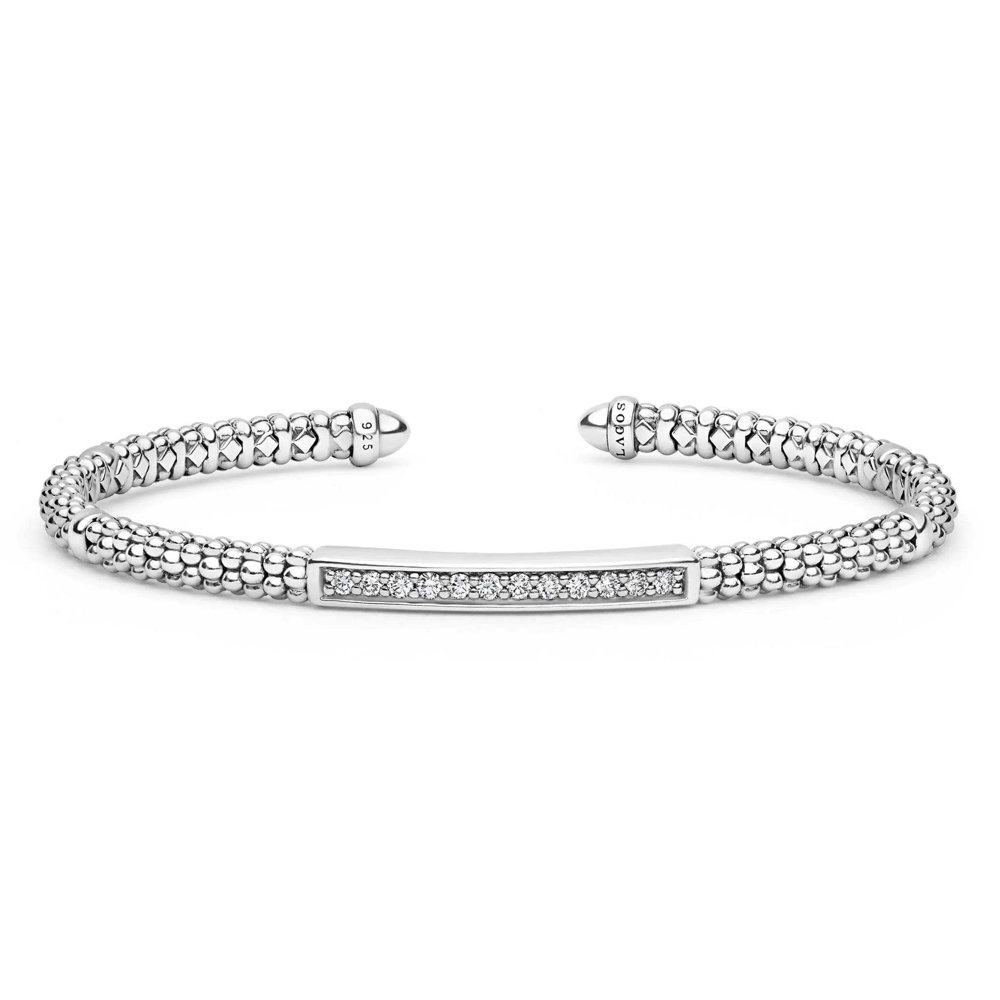 Caviar Spark Sterling Silver Diamond Station Mini Versa Torque Bracelet | 3mm