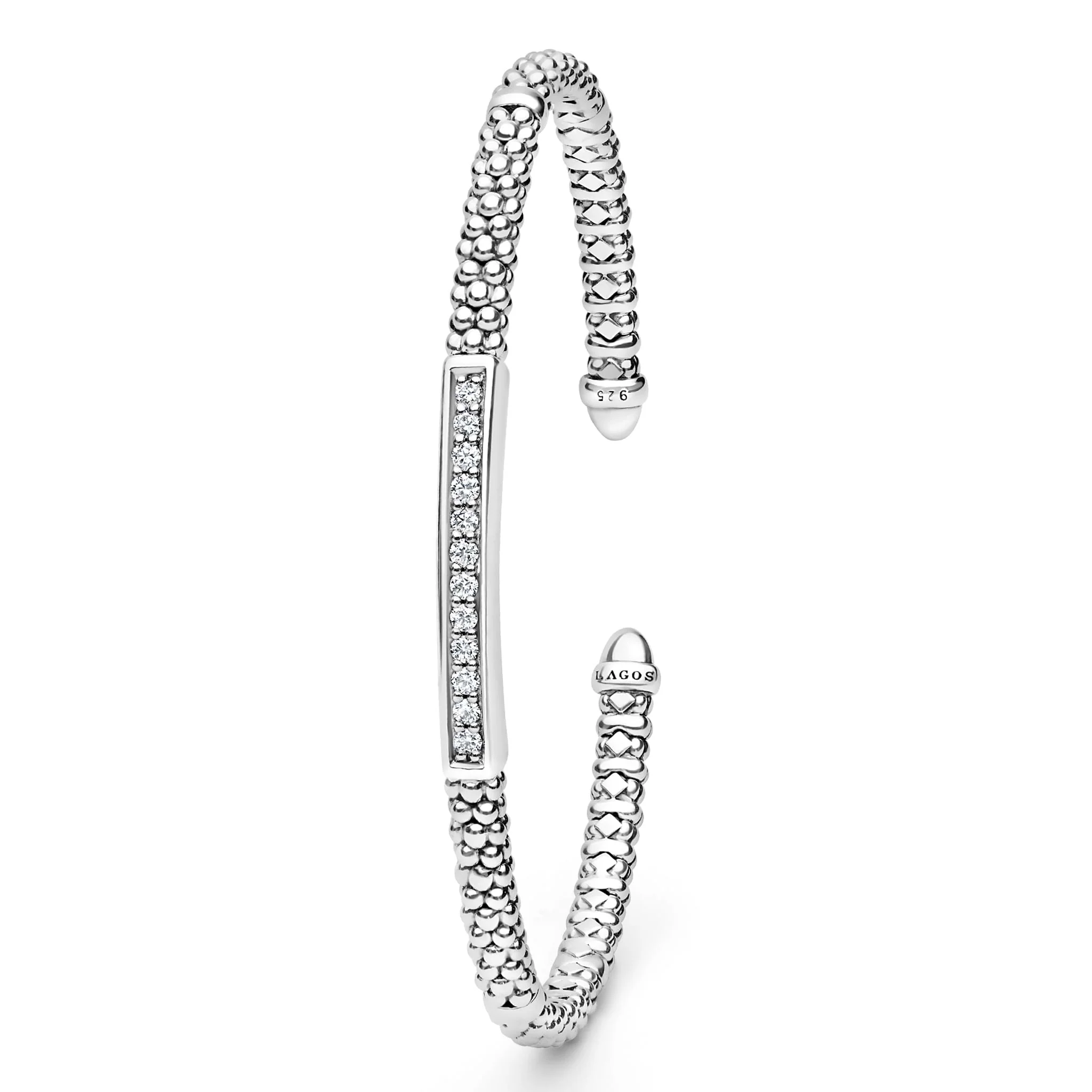 Caviar Spark Sterling Silver Diamond Station Mini Versa Torque Bracelet | 3mm - Image 3