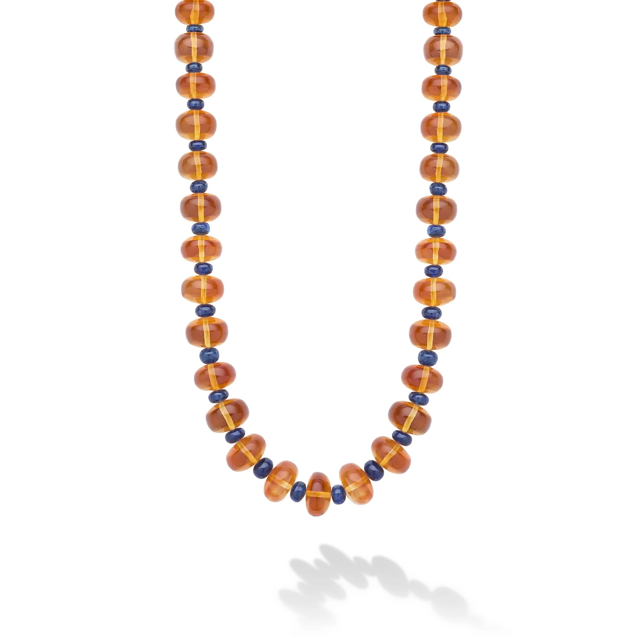 18K Gold Smooth Roundel Citrine & Sapphire Necklace