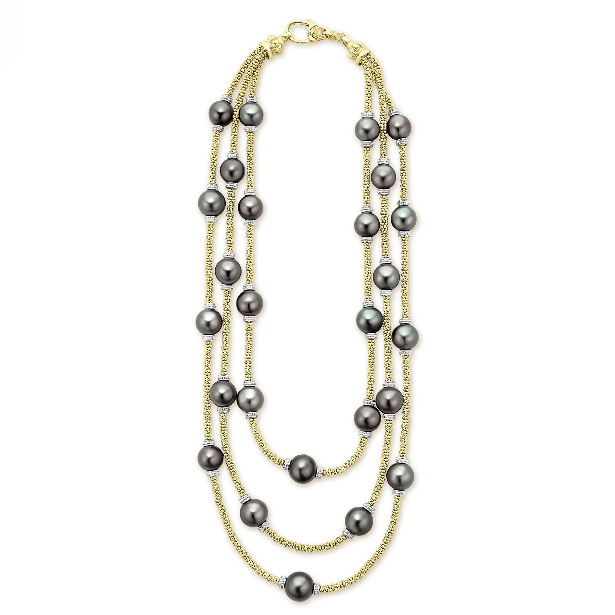 Studio 18K Gold Triple Strand Tahitian Pearl Necklace