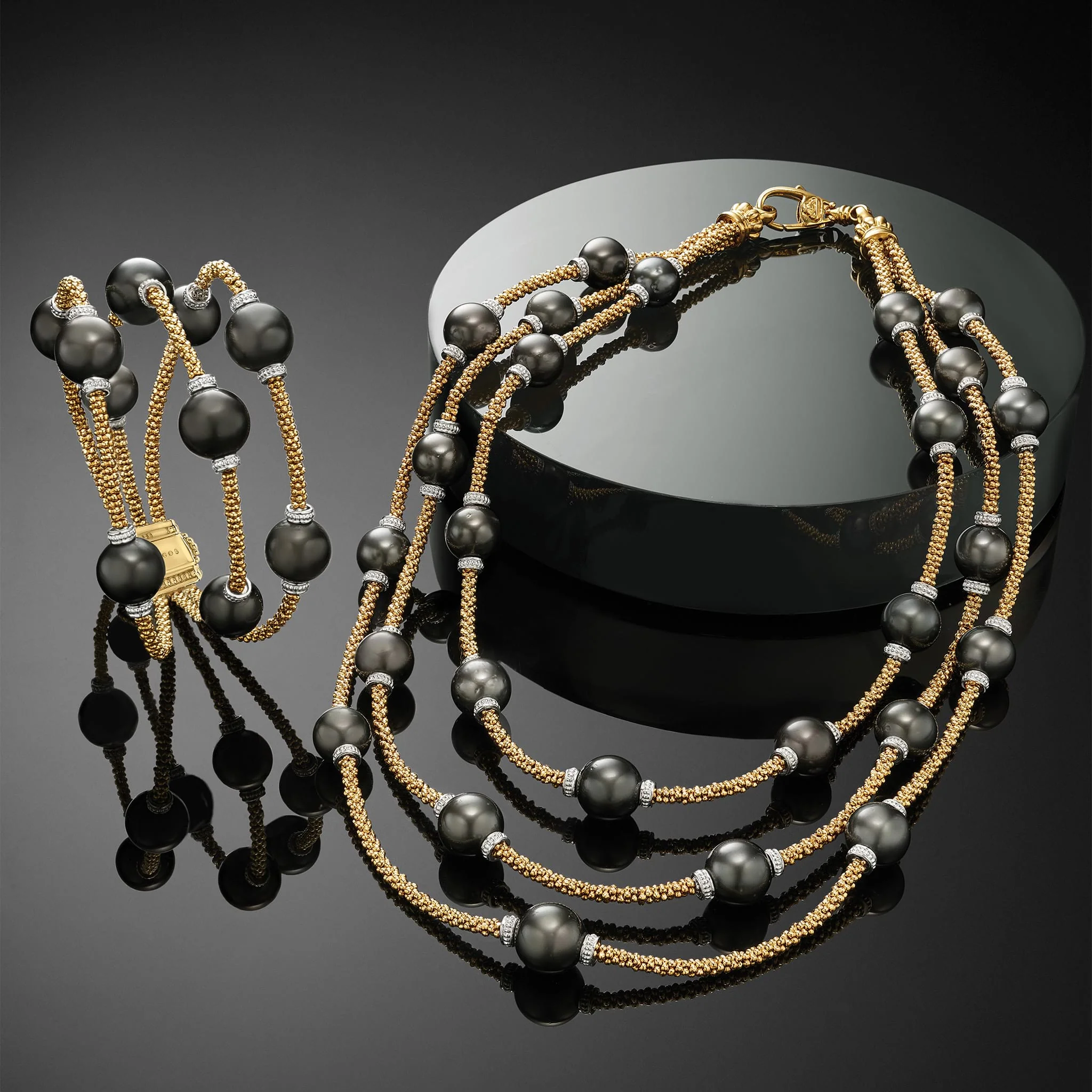 Studio 18K Gold Triple Strand Tahitian Pearl Necklace - Image 2