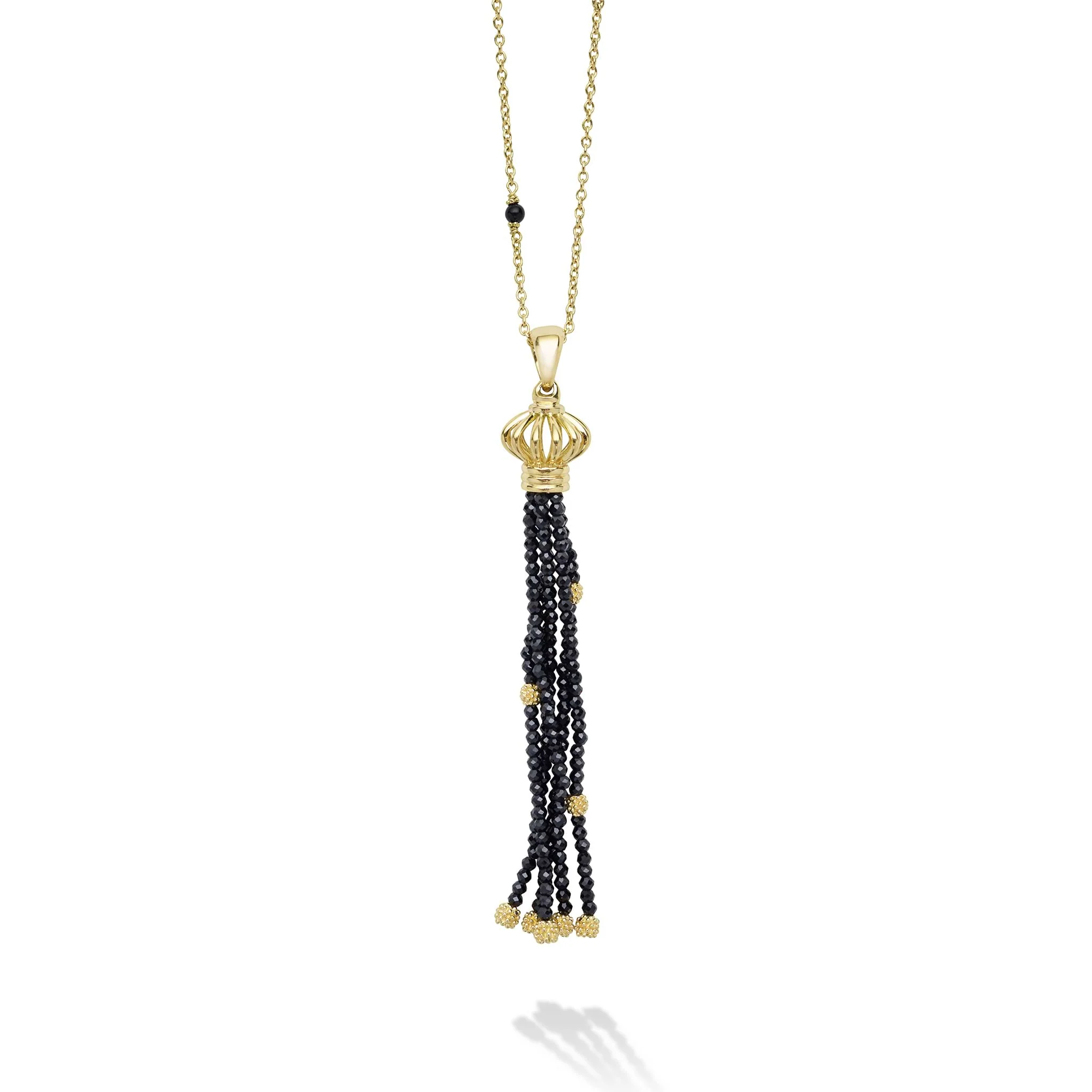 Couture 18K Gold Black Spinel Tassel Pendant Necklace