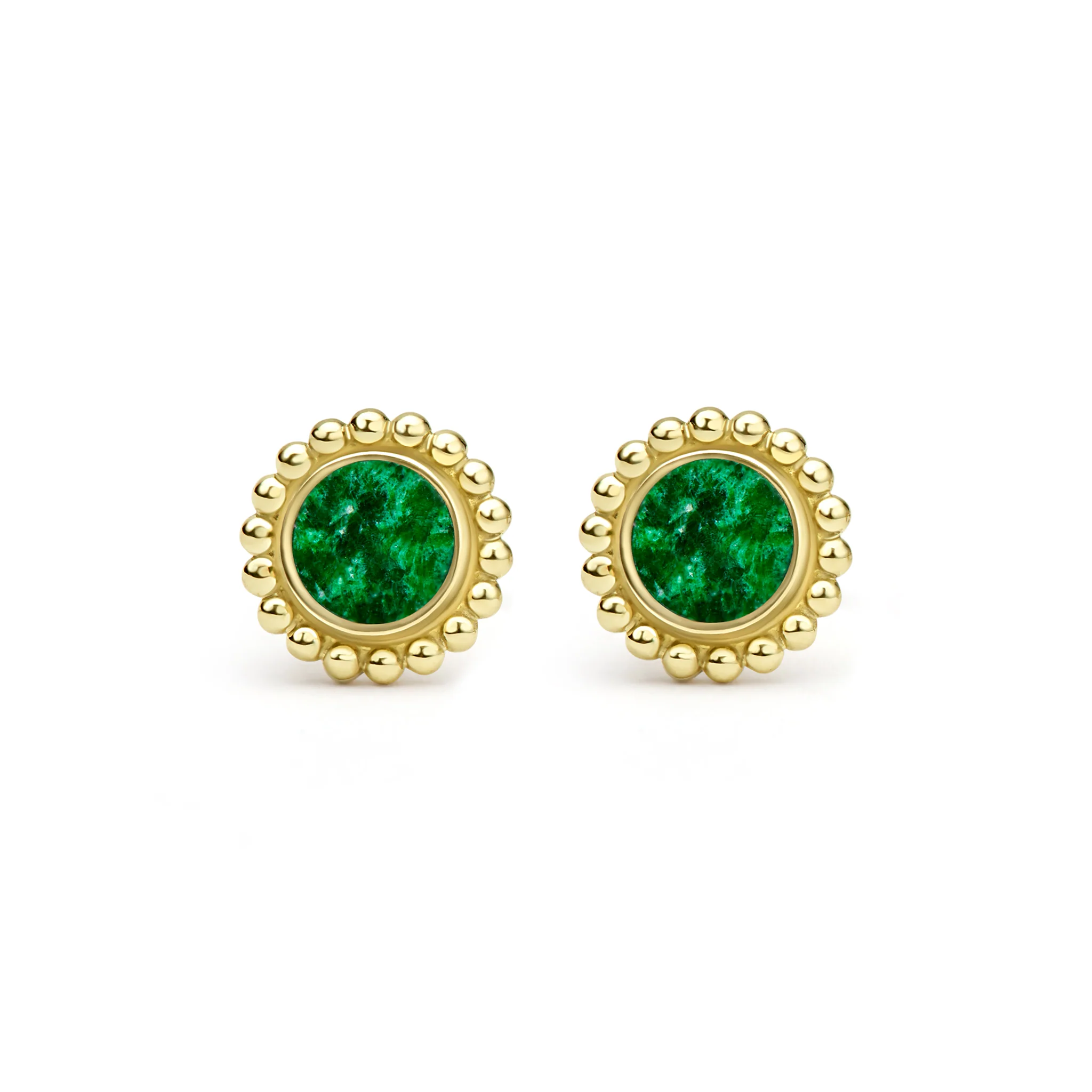 Covet 18K Gold Caviar Framed Jade Stud Earrings - Image 2