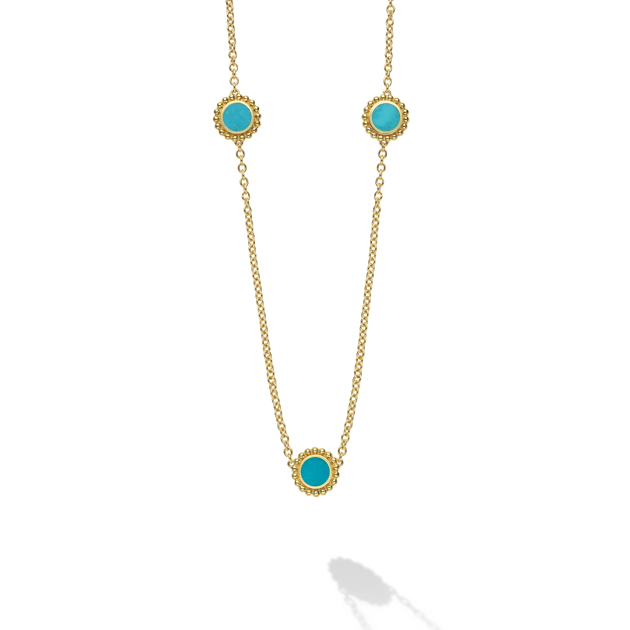 Covet 18K gold 3-station turquoise necklace