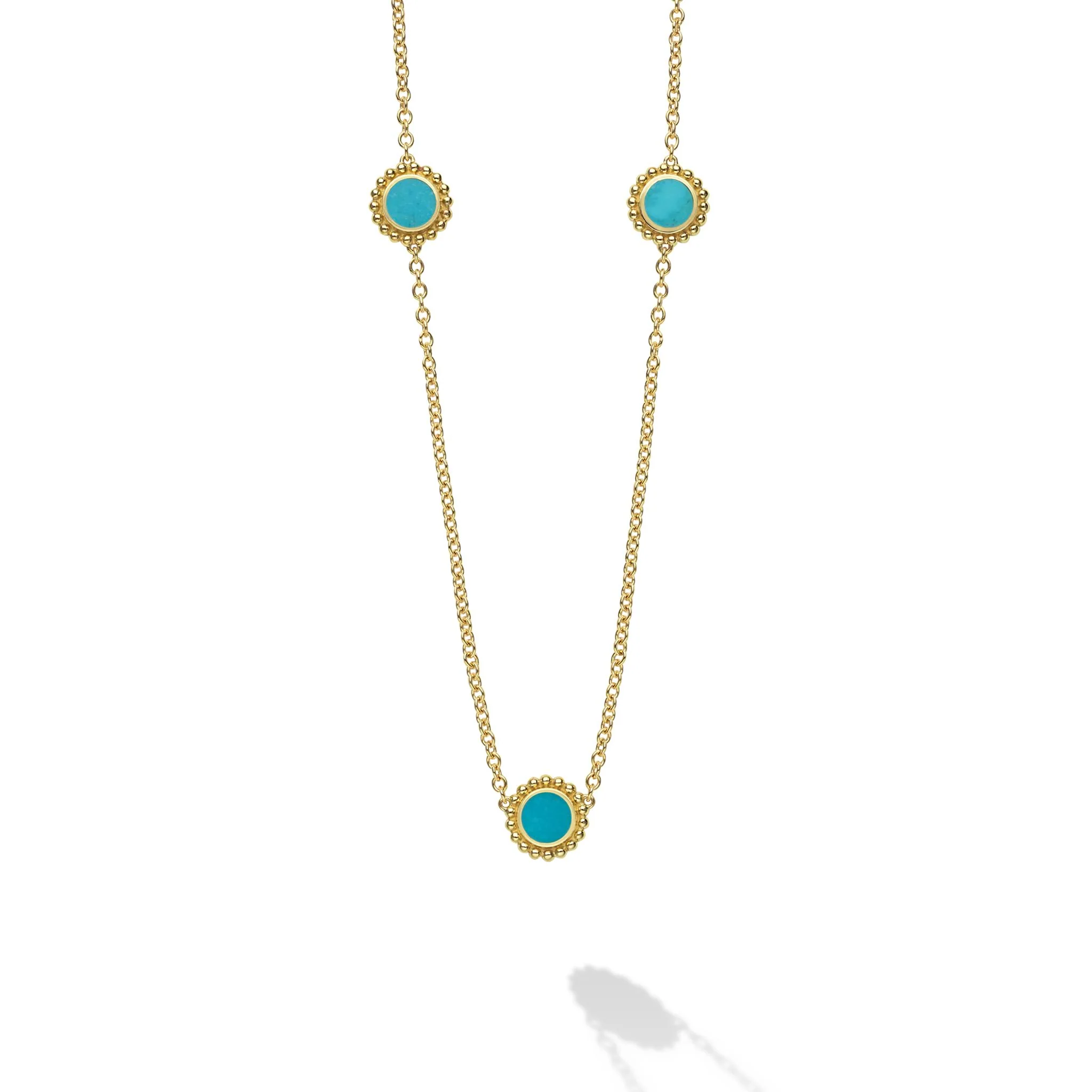 Covet 18K gold 3-station turquoise necklace - Image 5