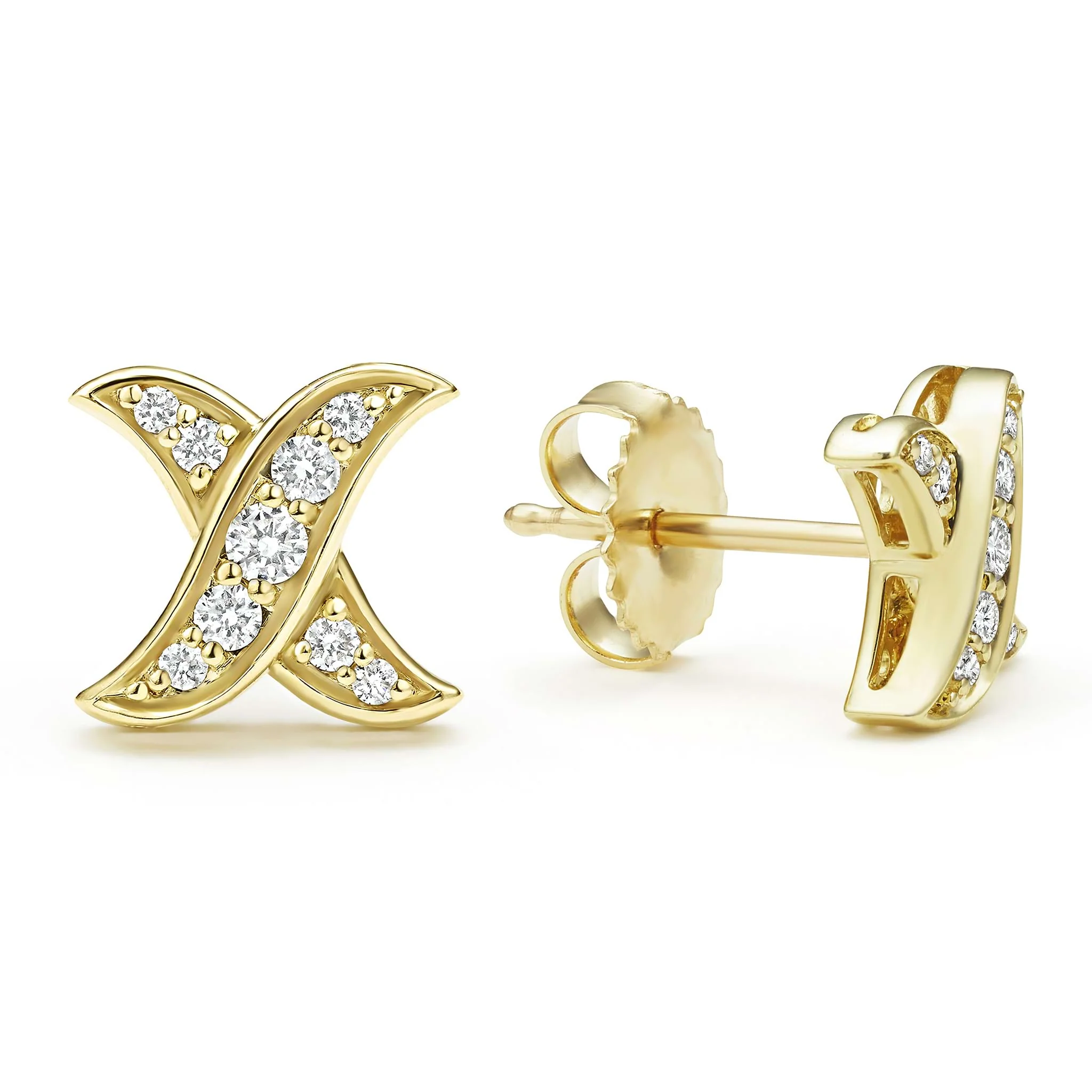 Embrace 18K Gold X Diamond Stud Earrings - Image 3