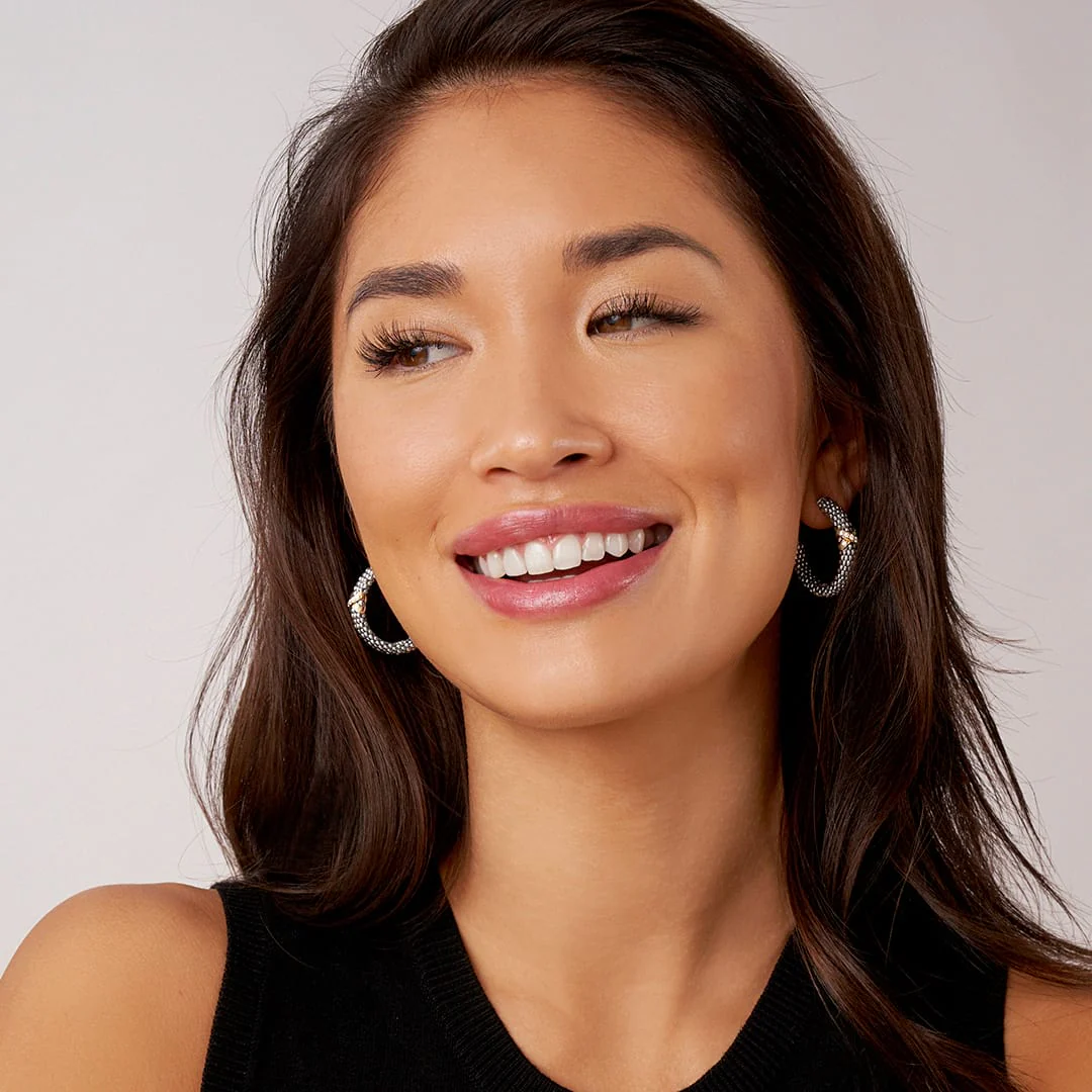 Embrace Small X Diamond Caviar Hoop Earrings - Image 2