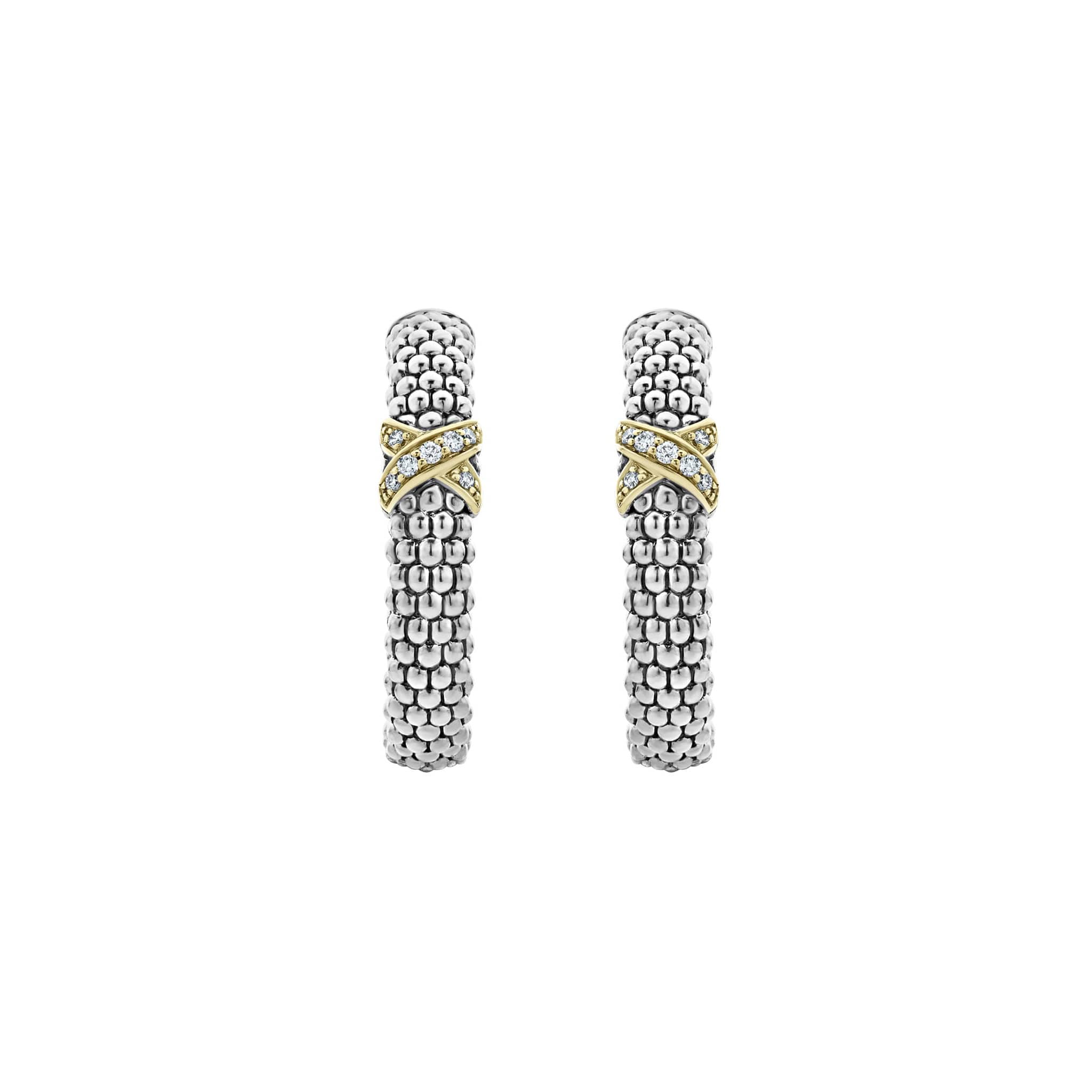 Embrace Small X Diamond Caviar Hoop Earrings - Image 3