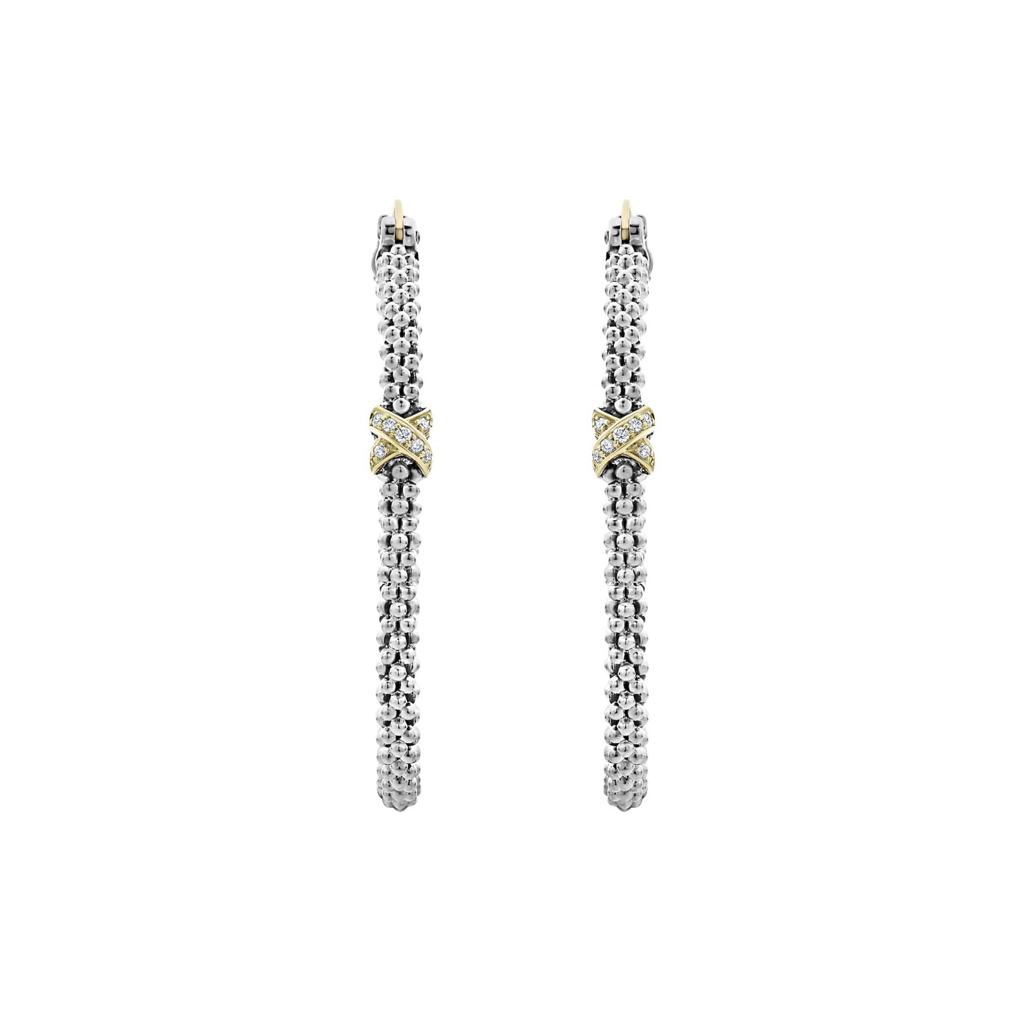 Embrace Large X Diamond Caviar Hoop Earrings - Image 3