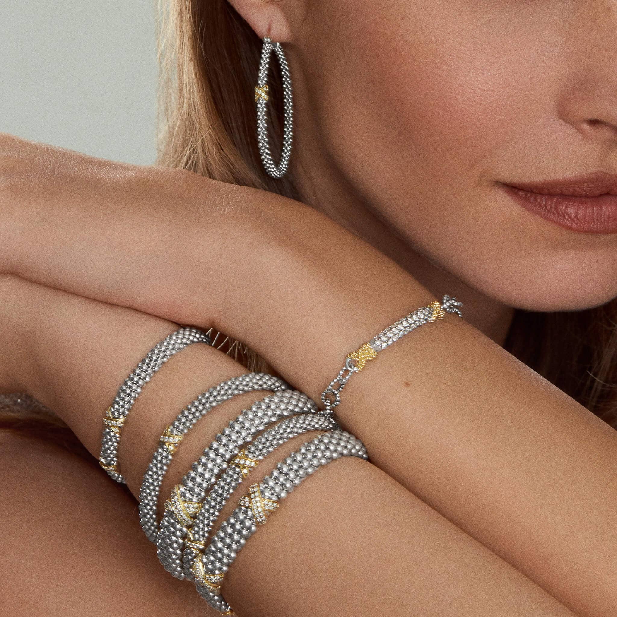Embrace Large X Diamond Caviar Hoop Earrings - Image 4