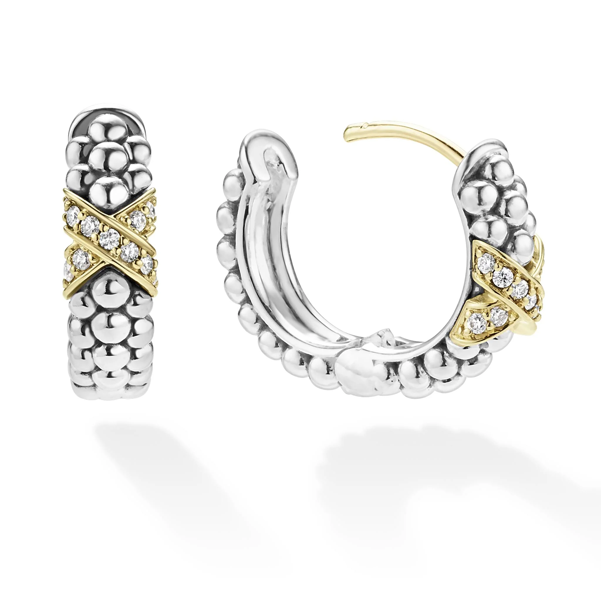 Embrace Two-Tone Diamond "X" Huggie Earrings - Image 3