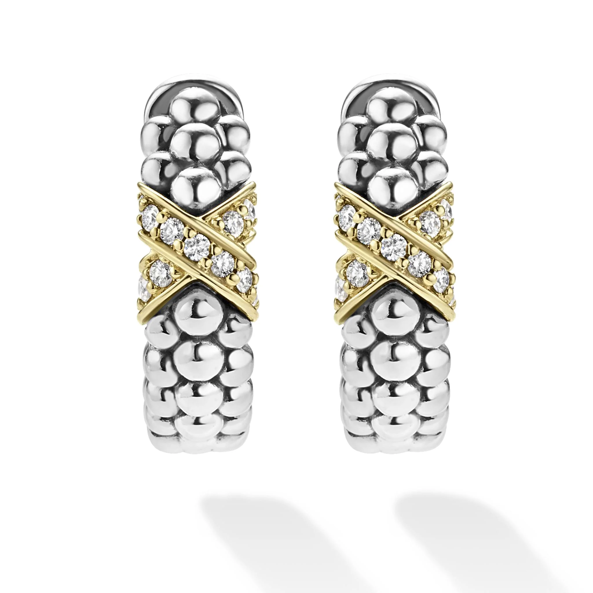 Embrace Two-Tone Diamond "X" Huggie Earrings - Image 4