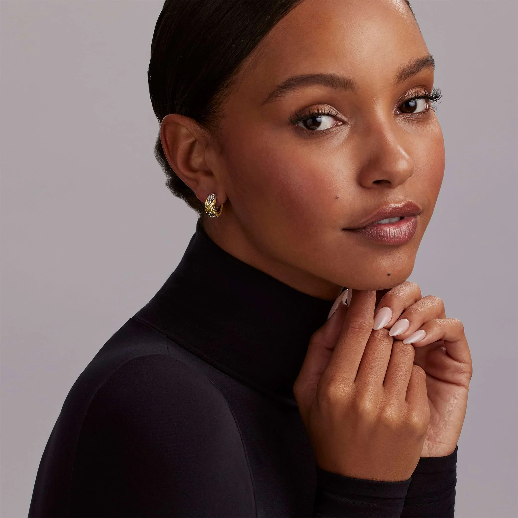 Embrace Two-Tone X Huggie Earrings - Image 2