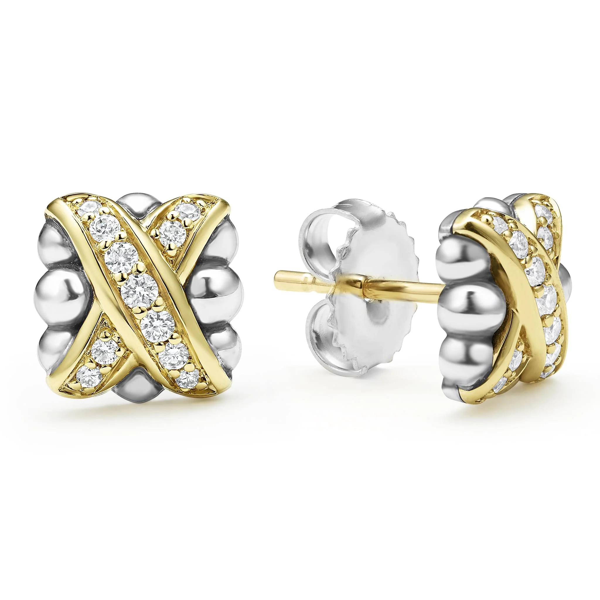 Embrace Two-Tone X Diamond Stud Earrings - Image 3