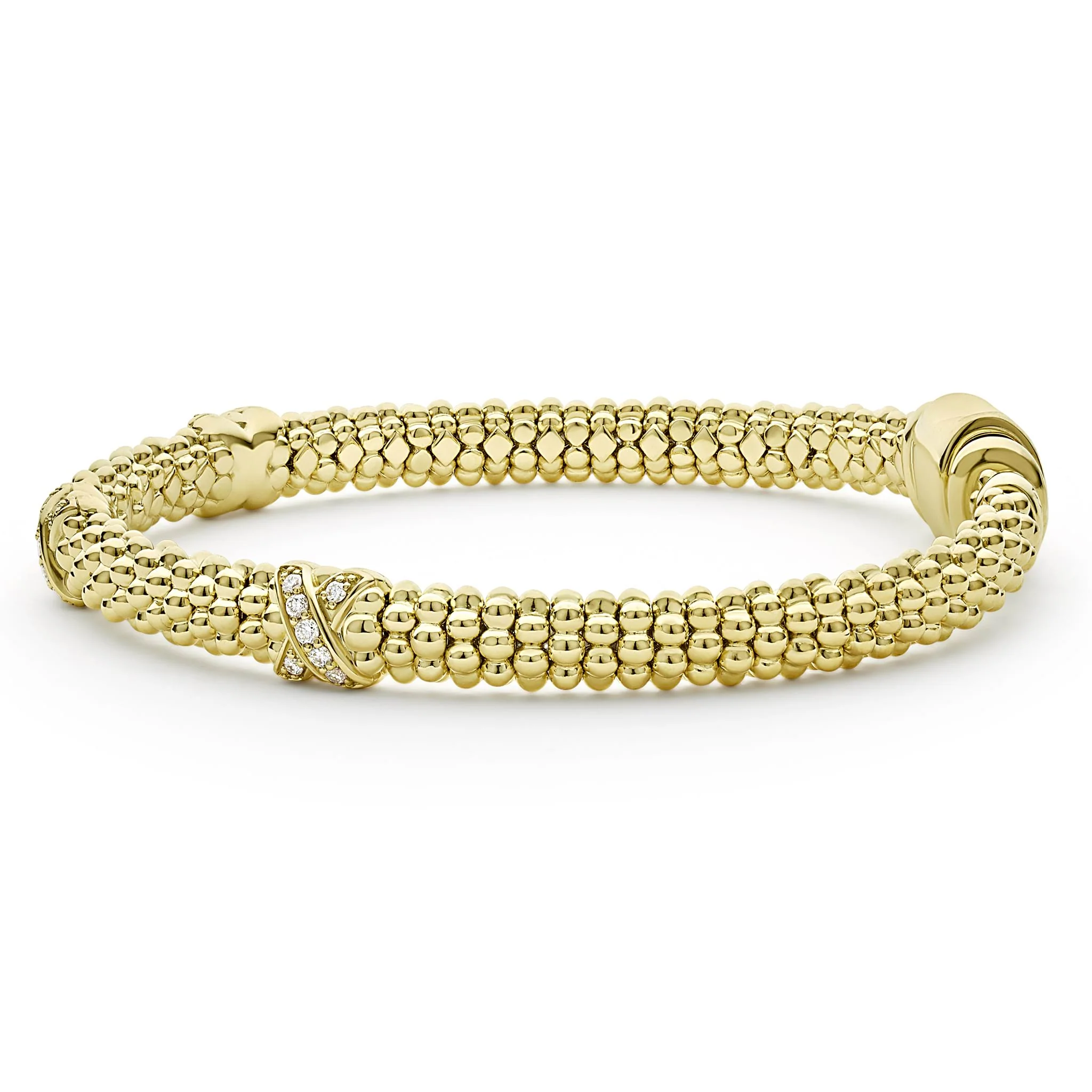 Embrace 18K Gold Three Station X Diamond Caviar Bracelet | 6mm - Image 3