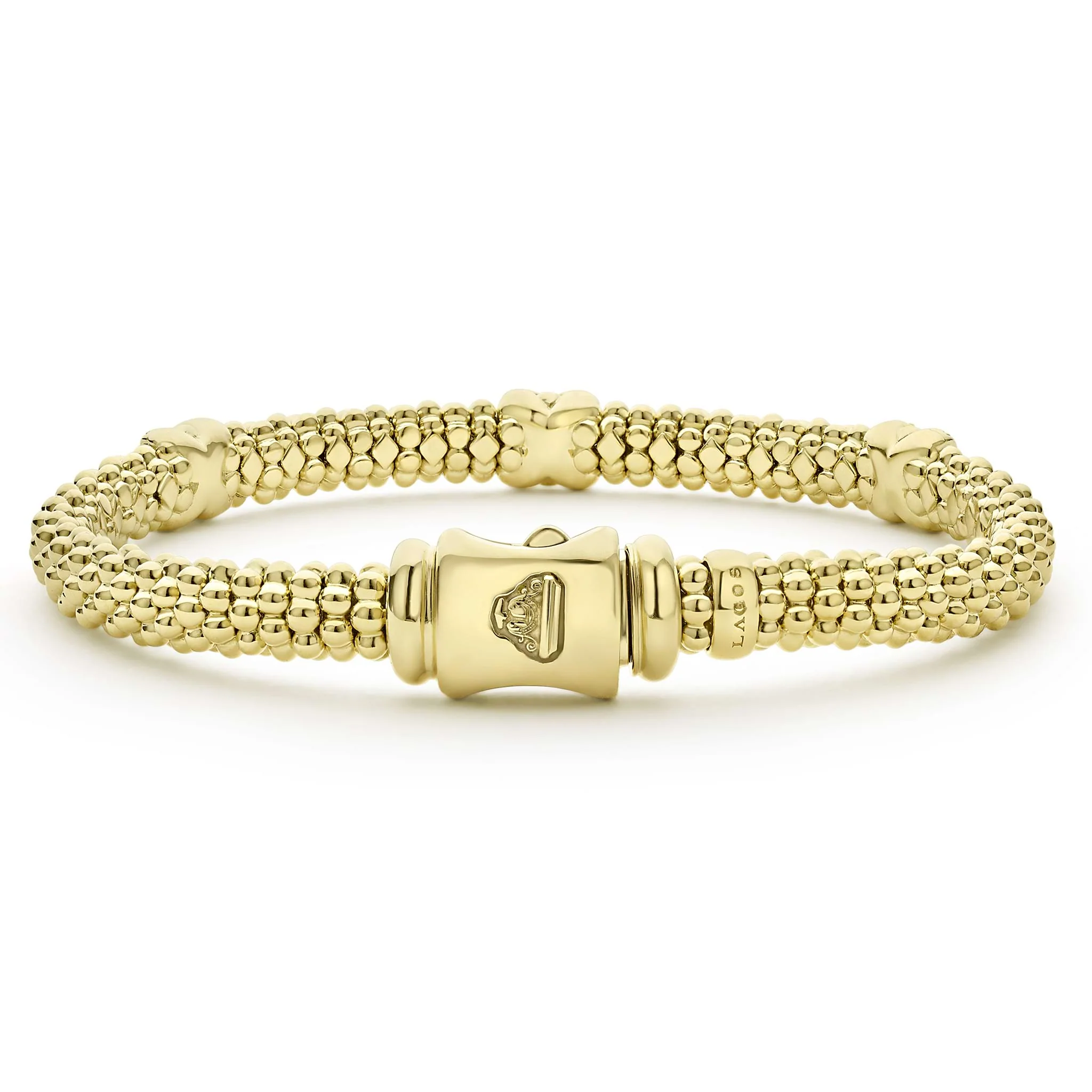 Embrace 18K Gold Three Station X Diamond Caviar Bracelet | 6mm - Image 5