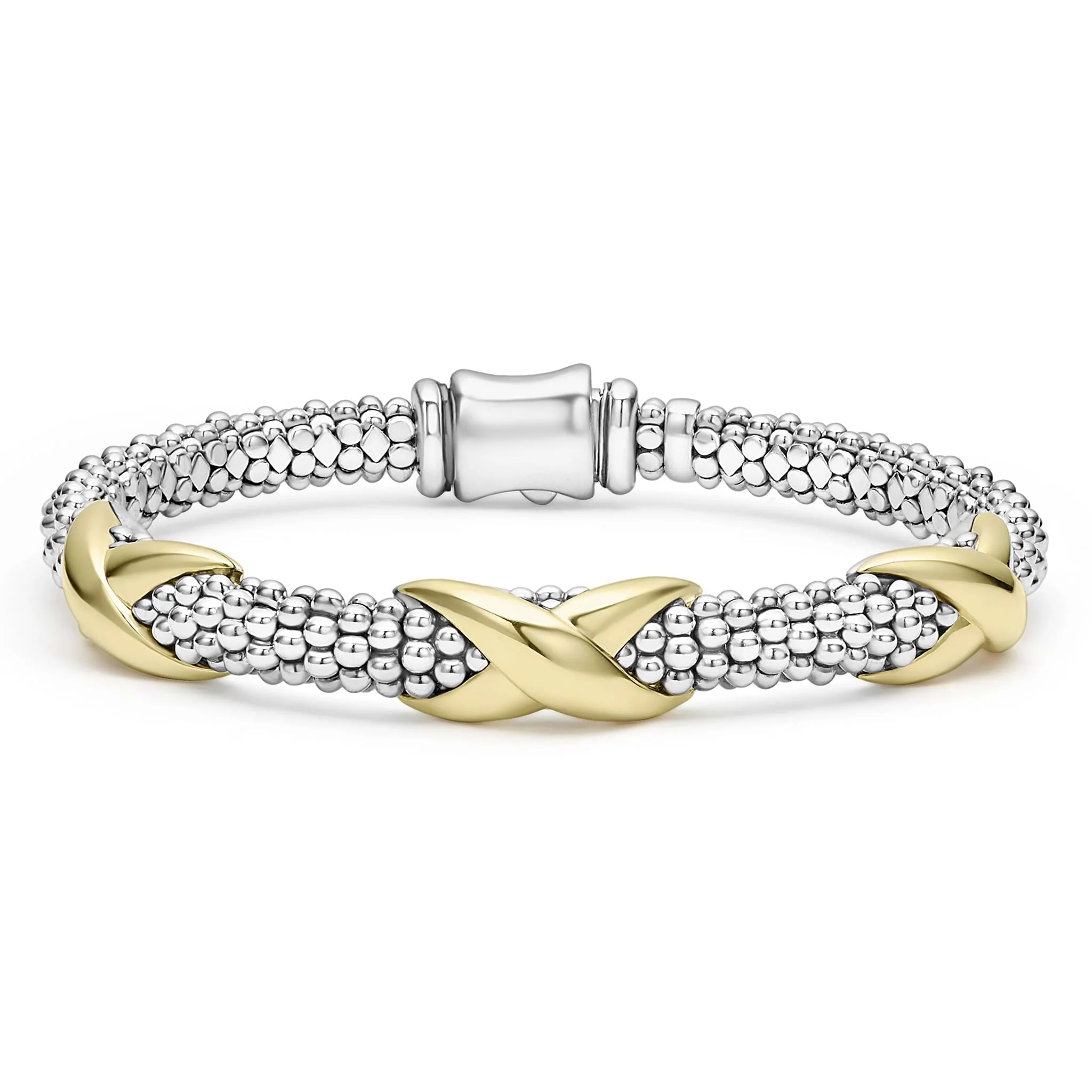 Embrace Two-Tone Large Three Station "X" Caviar Bracelet | 6mm