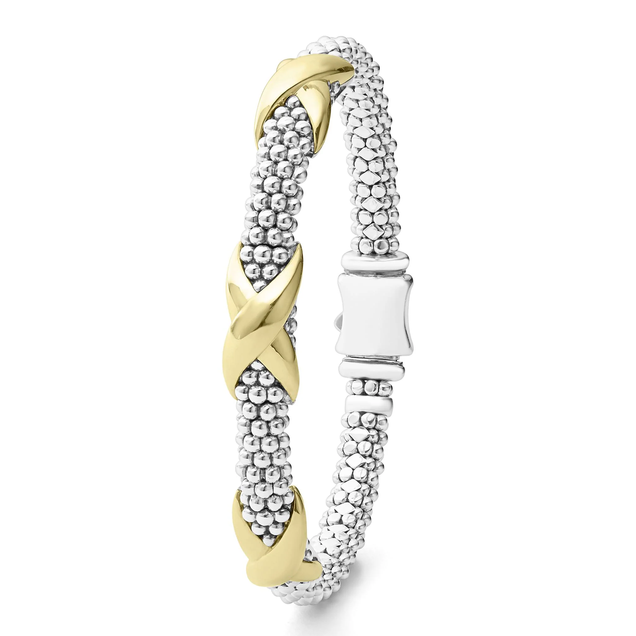 Embrace Two-Tone Large Three Station "X" Caviar Bracelet | 6mm - Image 4