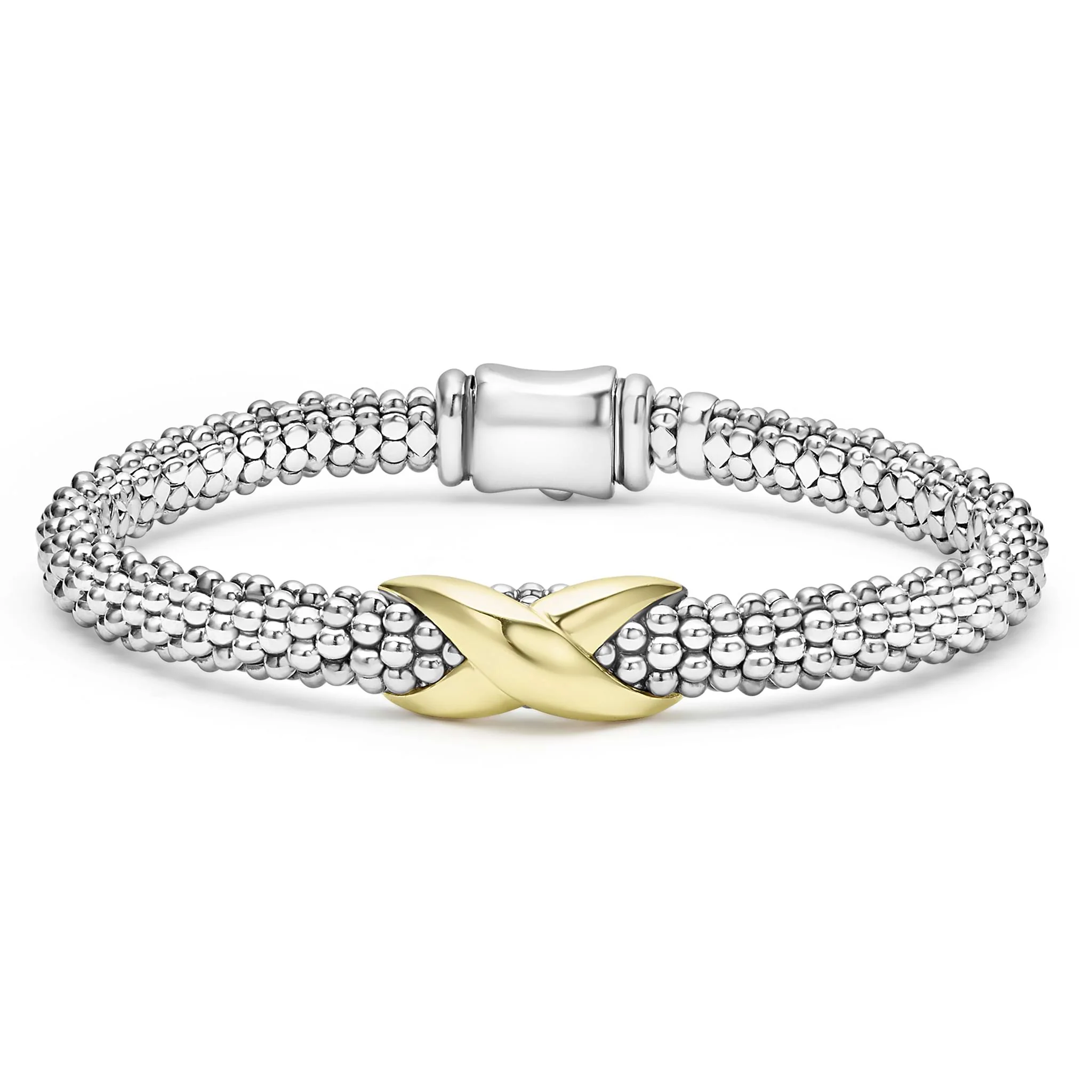 Embrace Two-Tone "X" Caviar Bracelet | 6mm