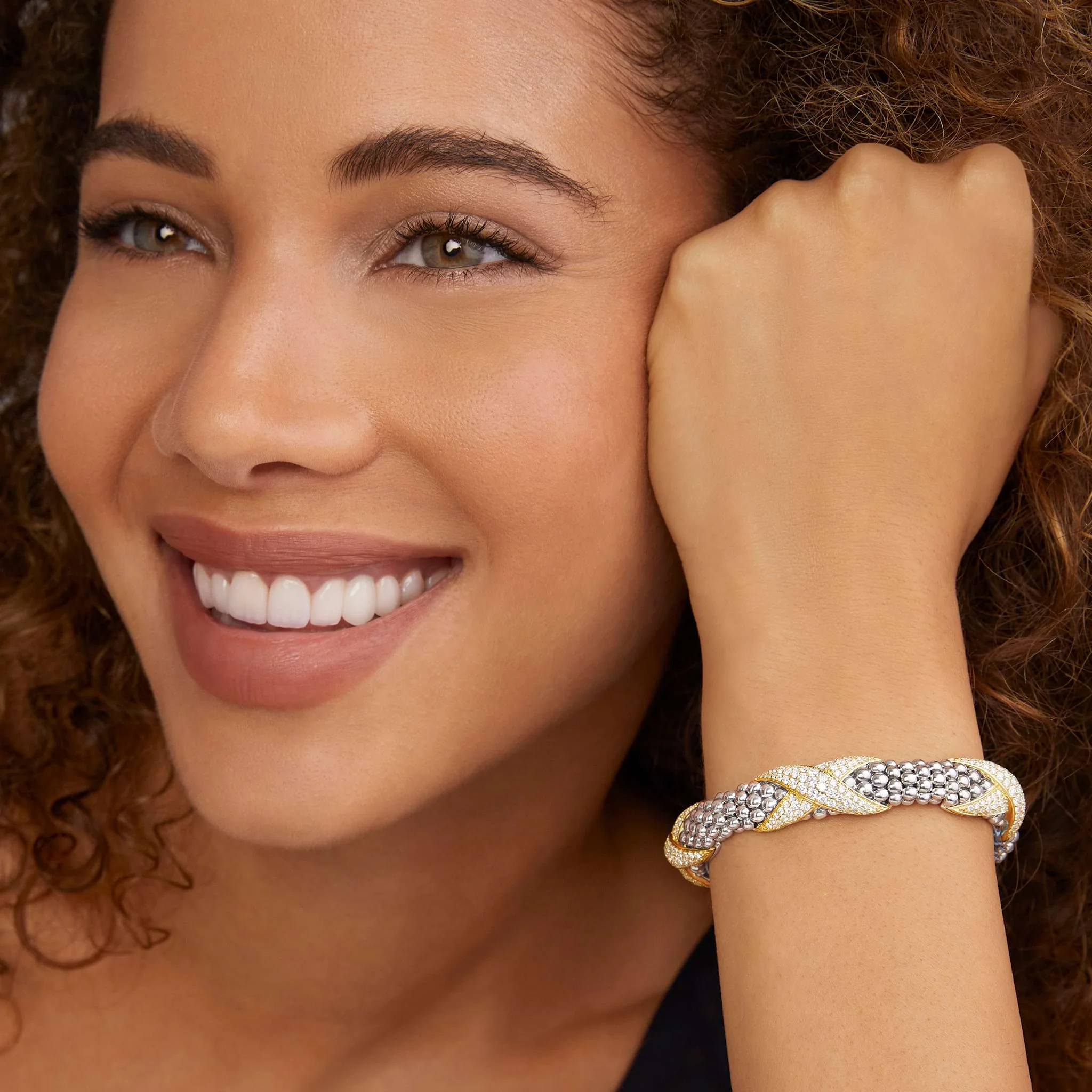 Embrace Three Station Diamond X Caviar Bracelet | 9mm - Image 2